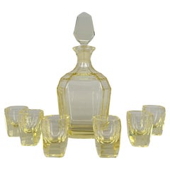 Antique Art Deco Carafe Decanter with 6 Glasses, Labeled
