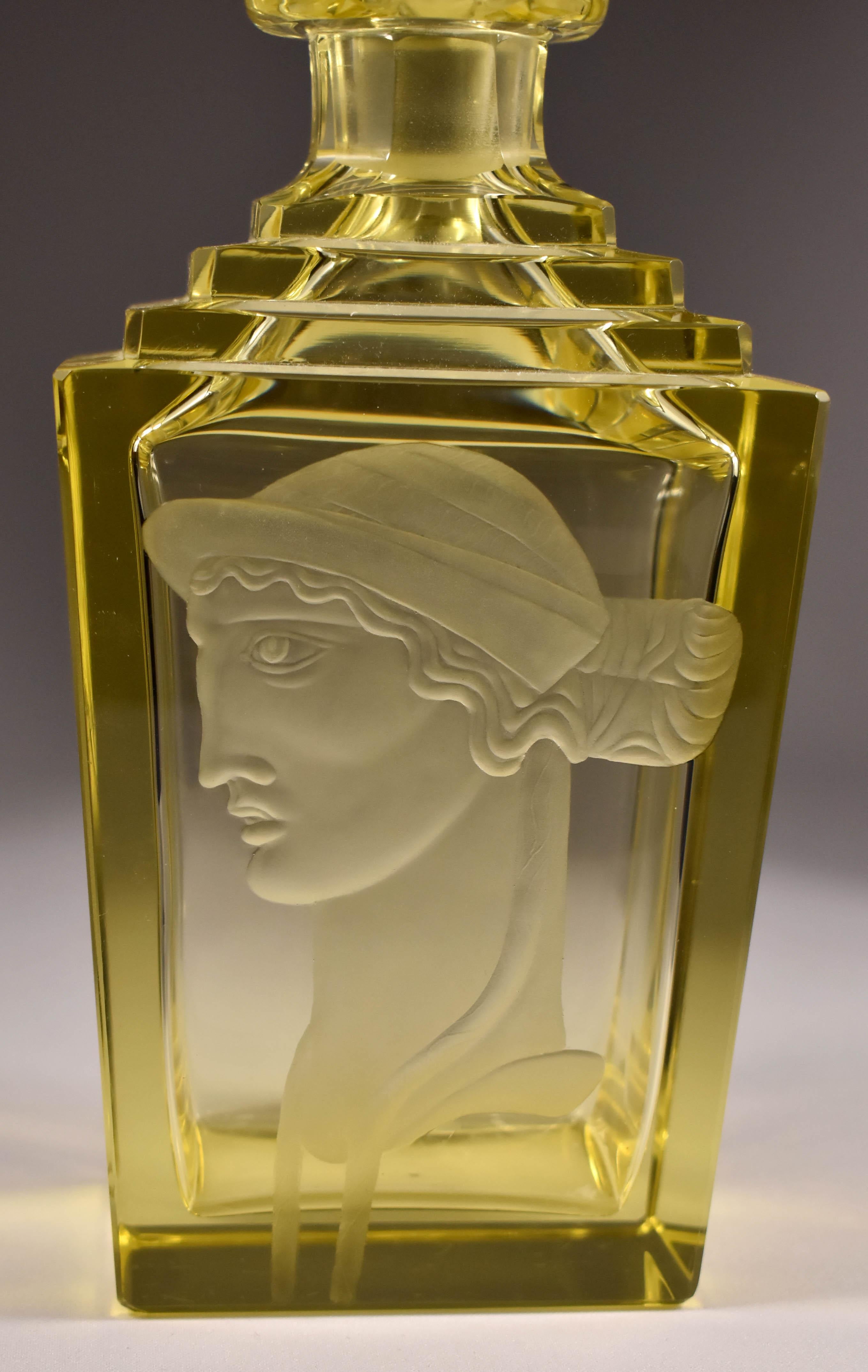 Hand-Crafted Art Deco Carafe, Engraving on the Motif of Jaroslav Horej, circa. 20th Century 