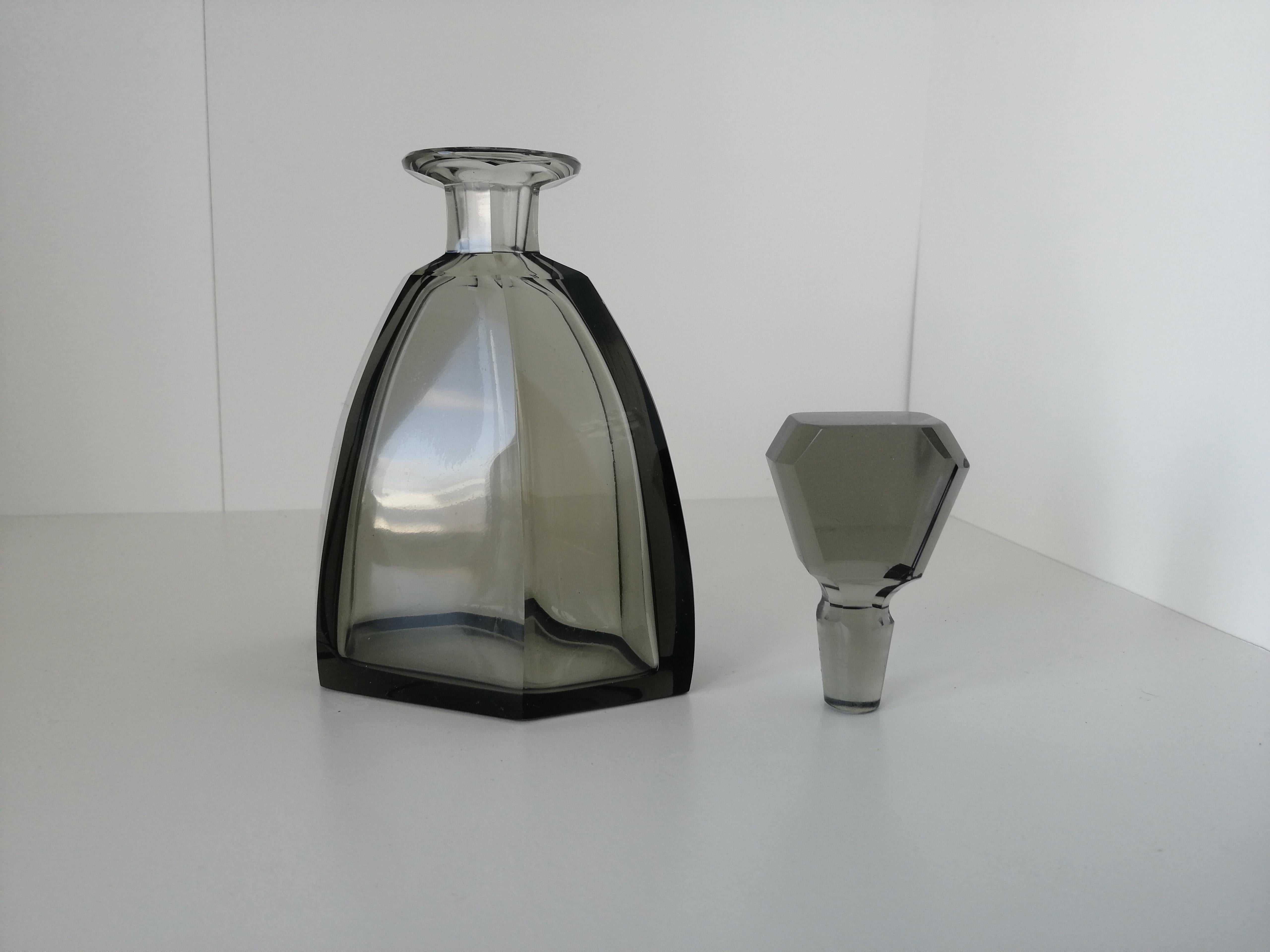 Glass Art Deco Carafe Graphite For Sale