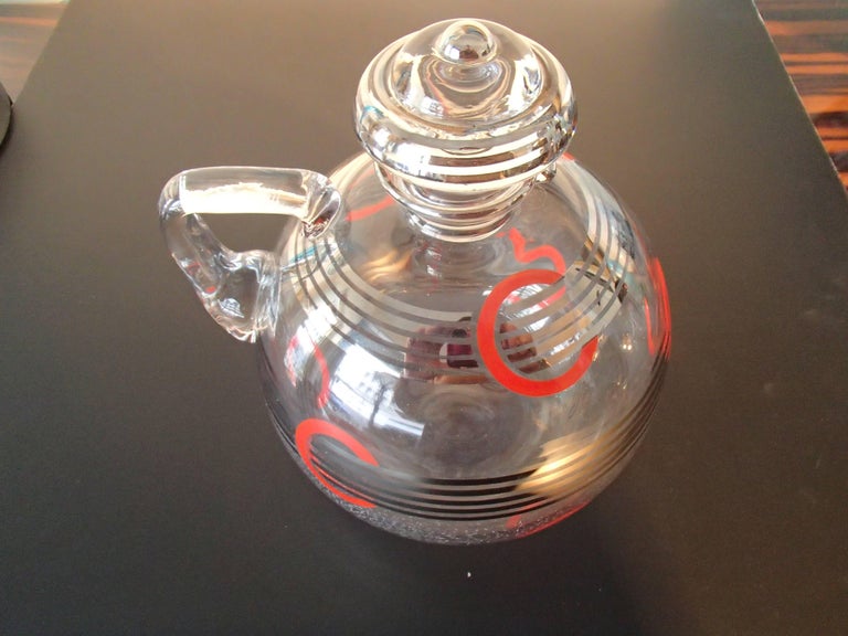 Art Deco Carafe Silver Red and Black Geometrical Design For Sale at 1stDibs