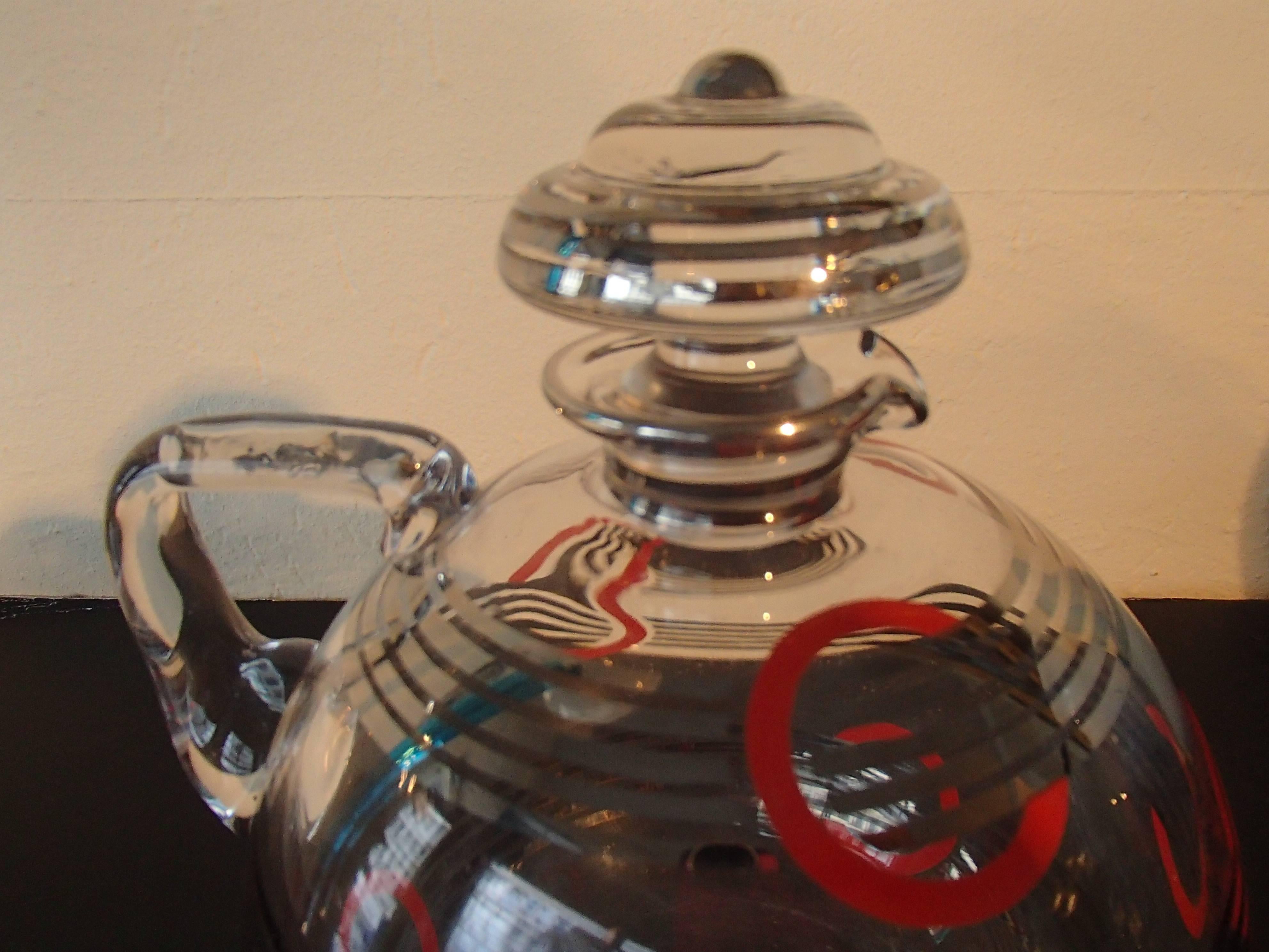 Art Deco Carafe Silver Red and Black Geometrical Design For Sale 1