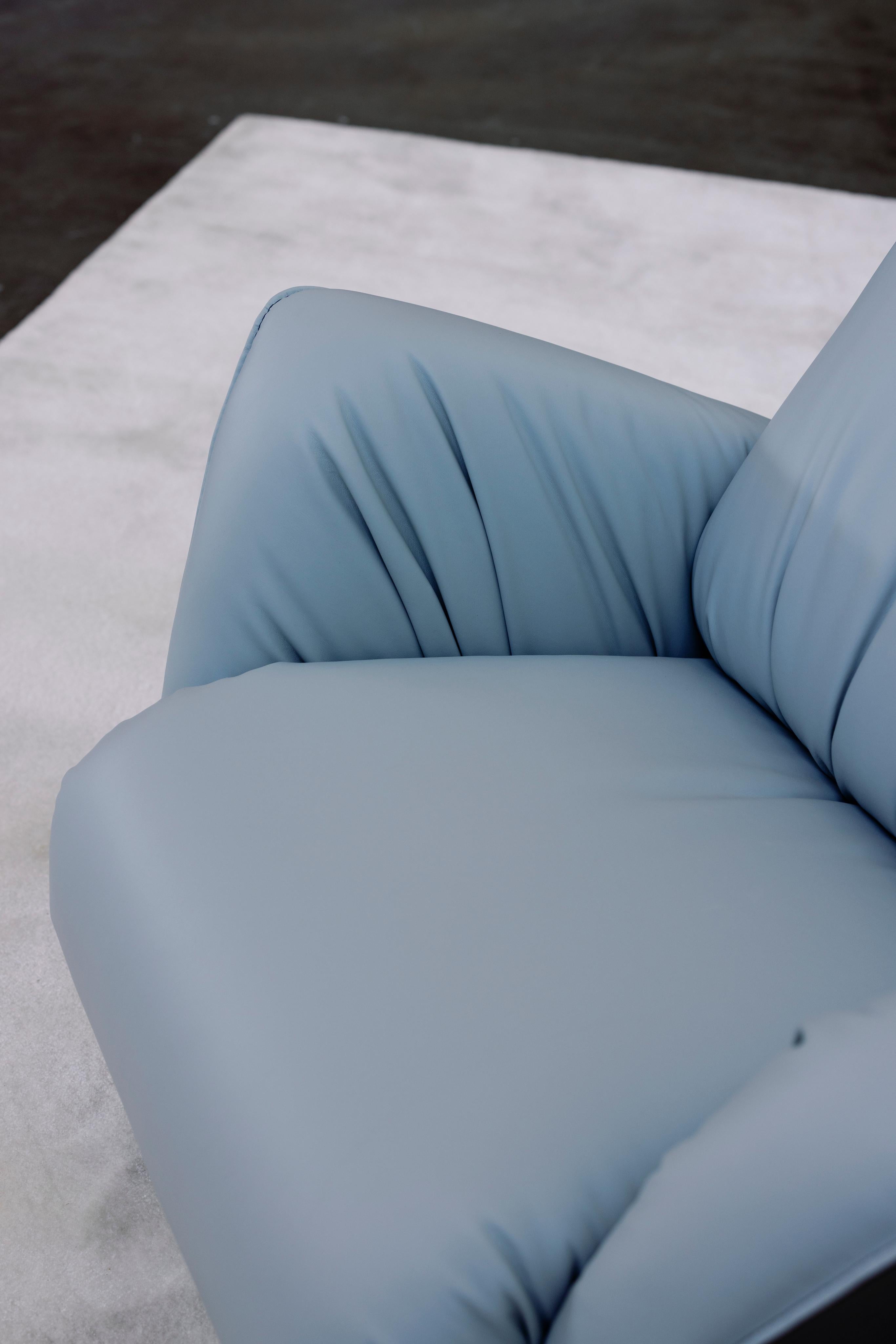 Art Deco Caramulo Armchair, Swivel, Blue Leather, Handmade Portugal Greenapple For Sale 7