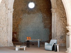 Art Deco Caramulo Swivel Lounge Chair, Blue Leather, Handmade by Greenapple