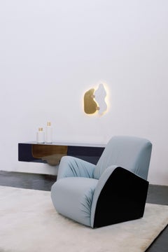 Art Deco Caramulo Swivel Lounge Chair, Blue Leather, Handmade by Greenapple