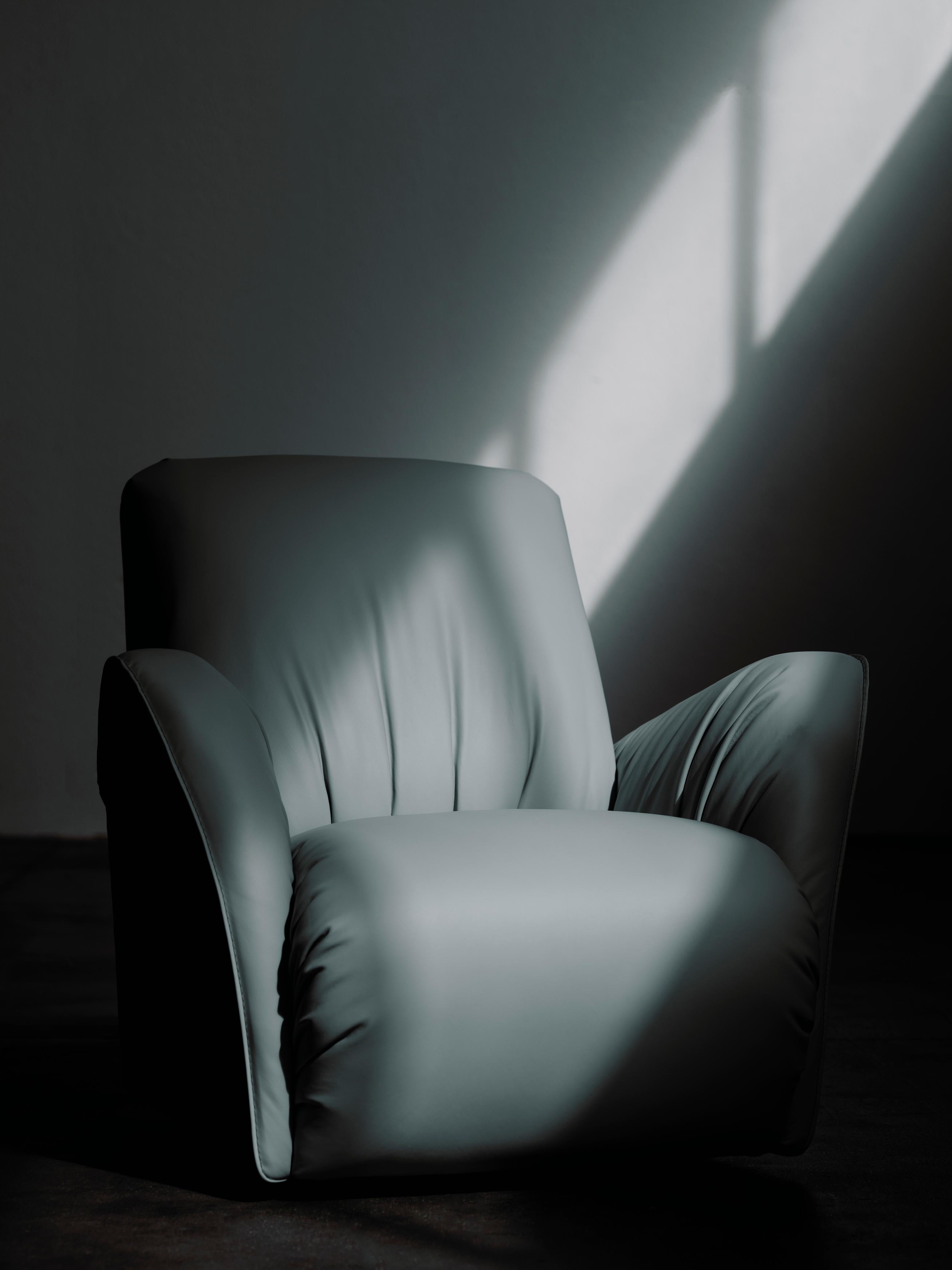 Art Deco Caramulo Sessel, Drehbar, Blaues Leder, Handgefertigt Portugal Greenapple im Angebot 2