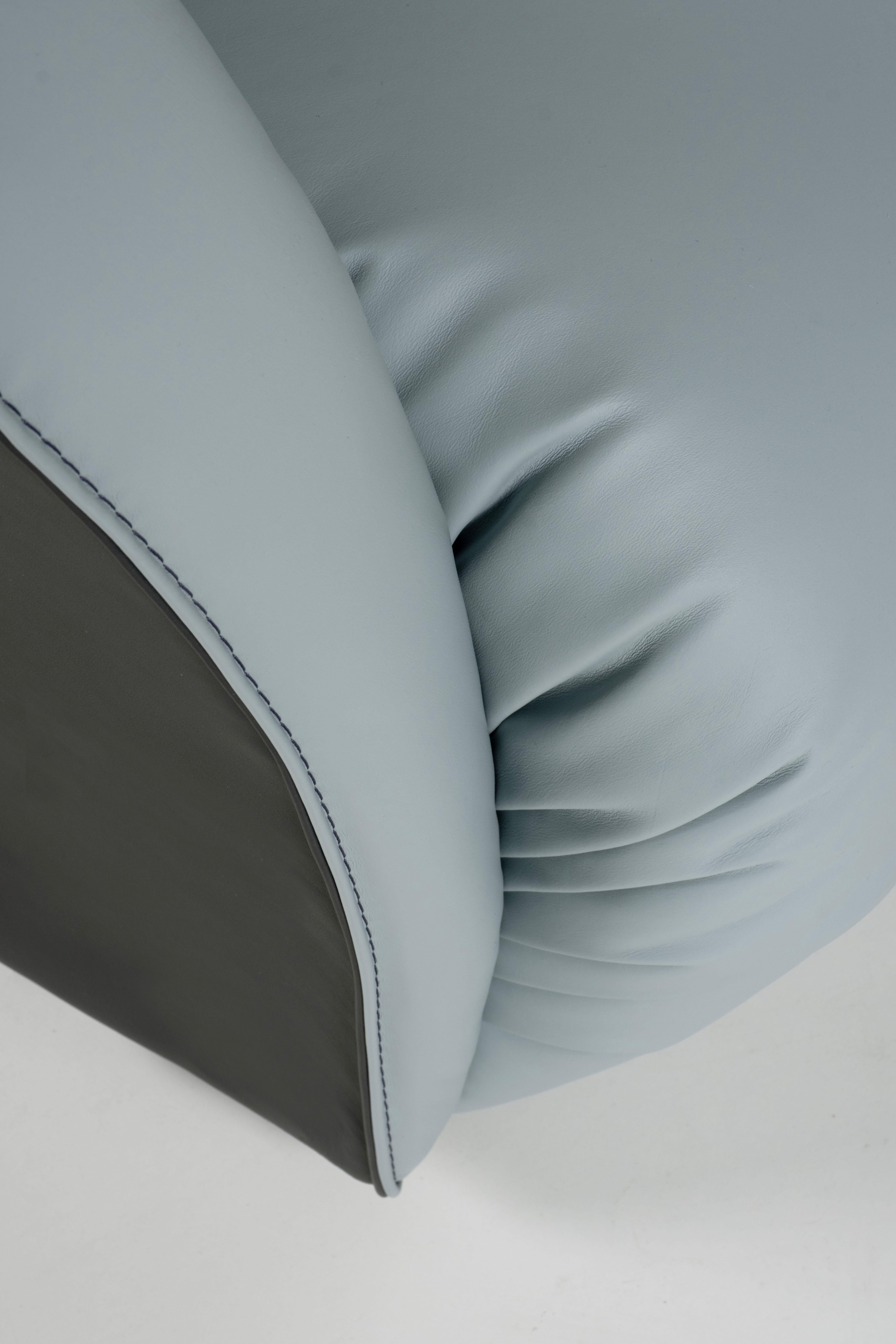 Art Deco Caramulo Sessel, Drehbar, Blaues Leder, Handgefertigt Portugal Greenapple im Angebot 3
