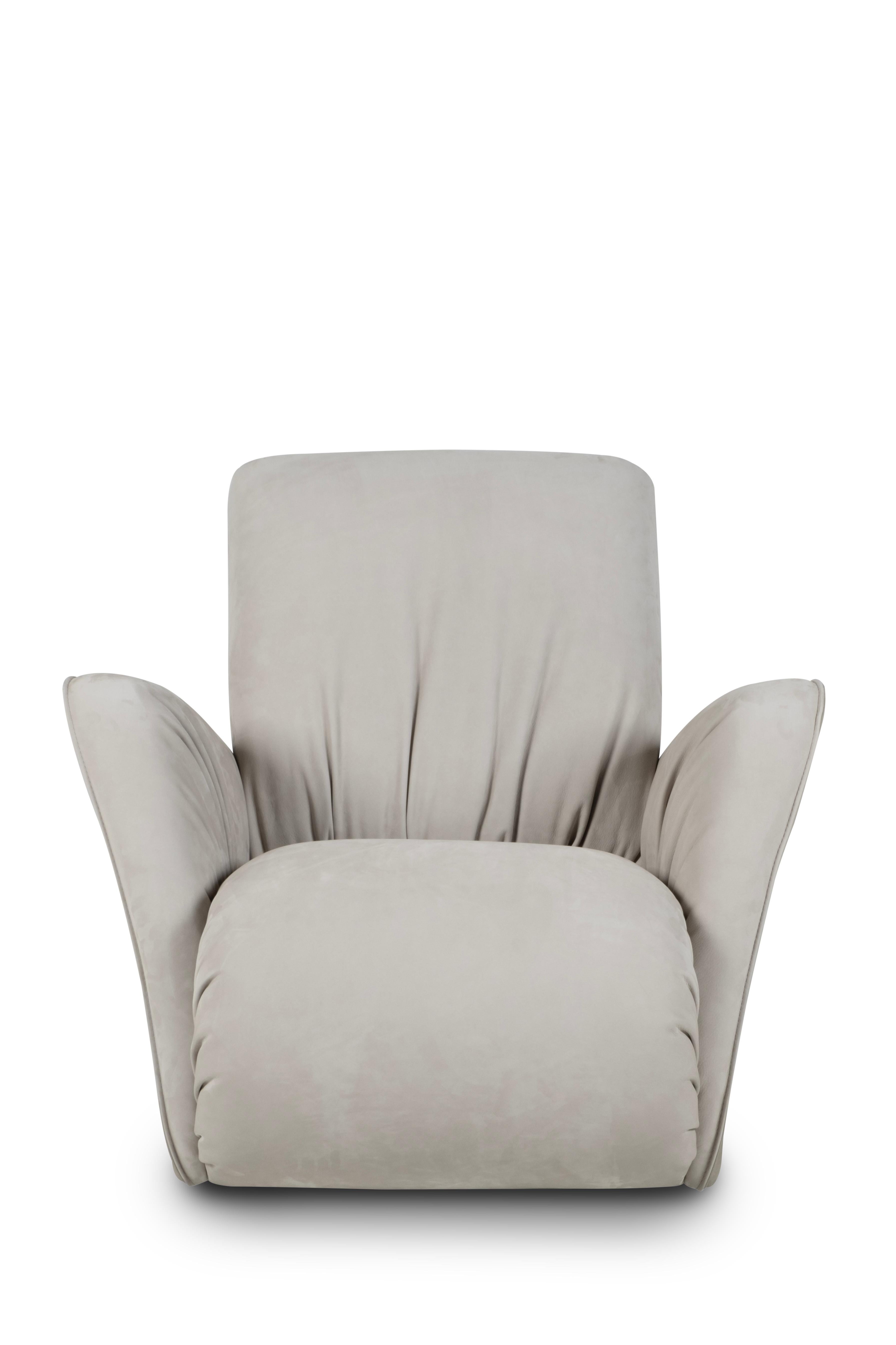 Mid-Century Modern Fauteuil Art Déco Caramulo, pivotant, cuir nubuck, fait main Portugal Greenapple en vente