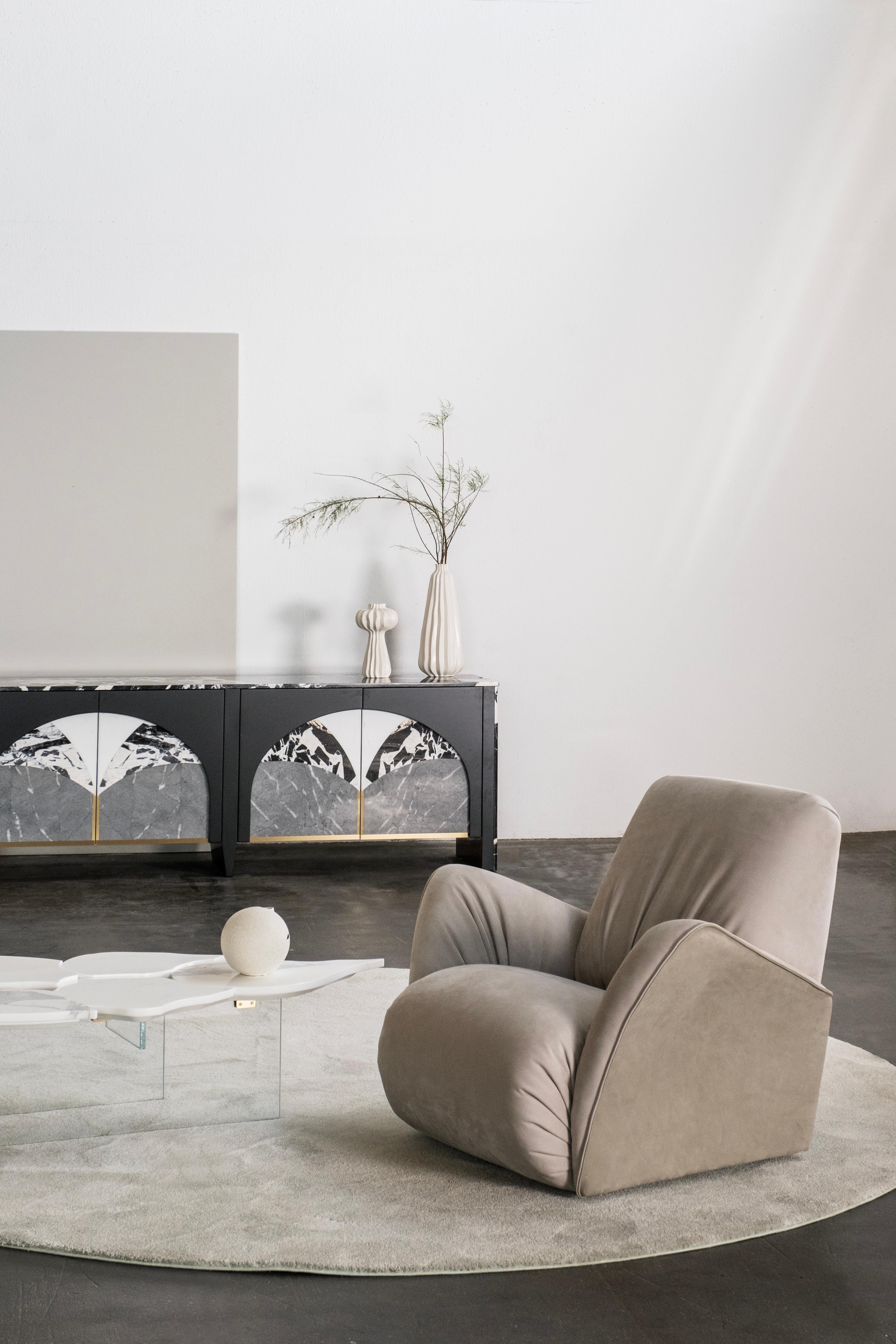 Portugais Fauteuil Art Déco Caramulo, pivotant, cuir nubuck, fait main Portugal Greenapple en vente