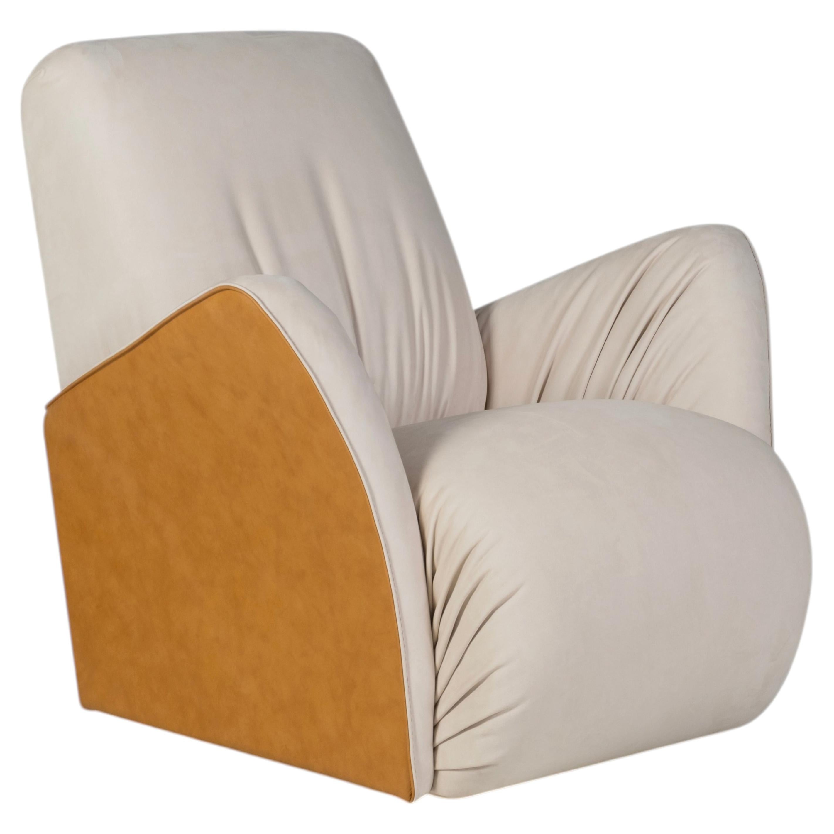 Chaise longue pivotante Art déco Caramulo, cuir nubuck, fait main par Greenapple en vente