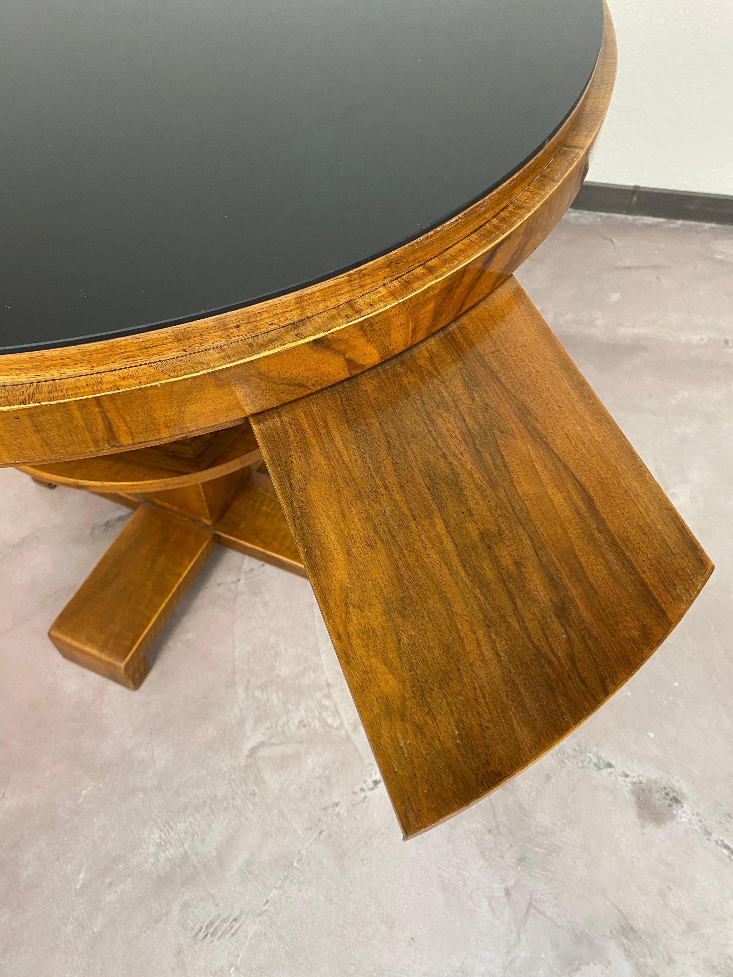 Table à cartes Art Déco avec plateau en verre noir en vente 3