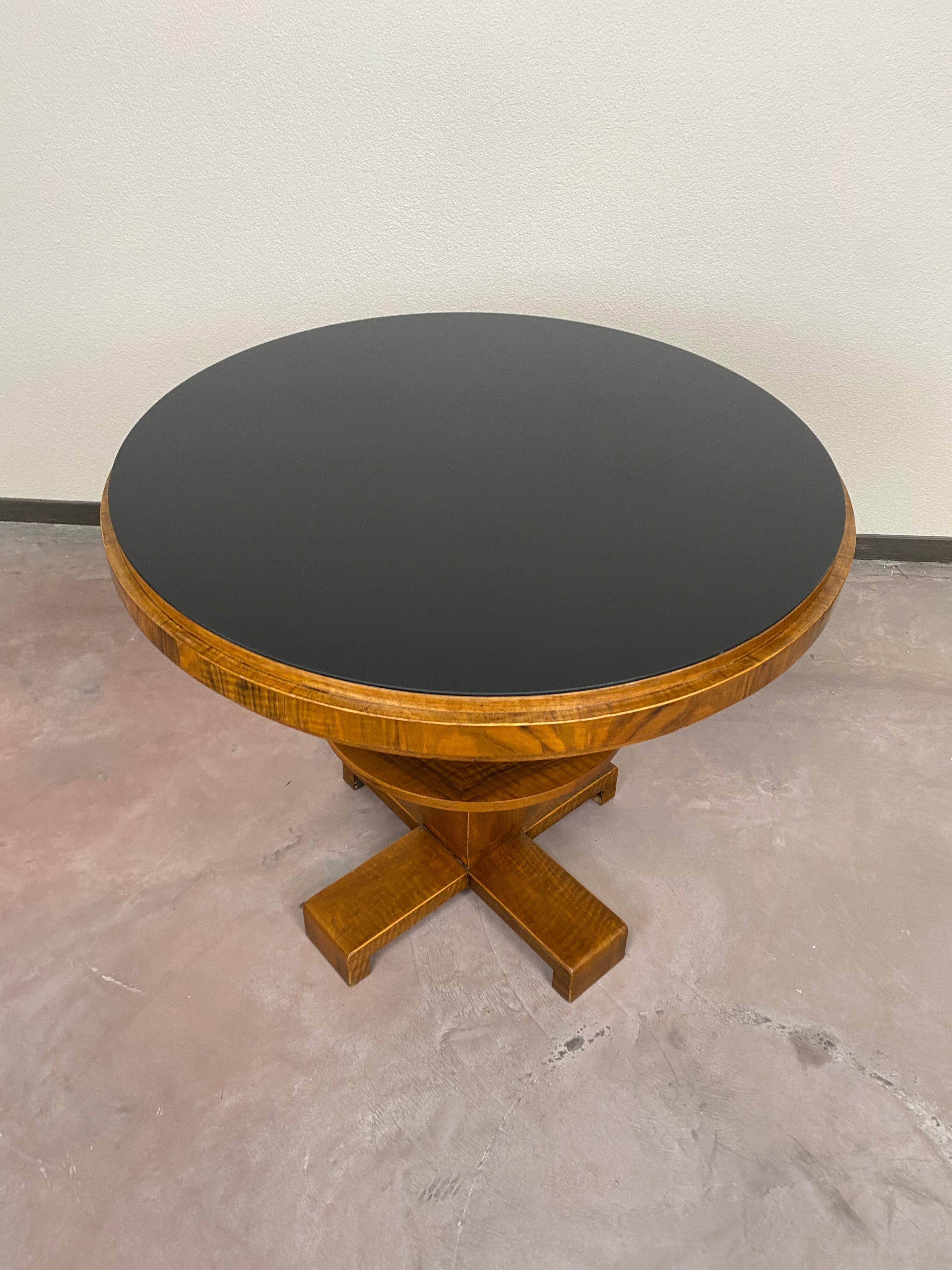 Slovak Art Deco Card Table with Black Glass Top For Sale