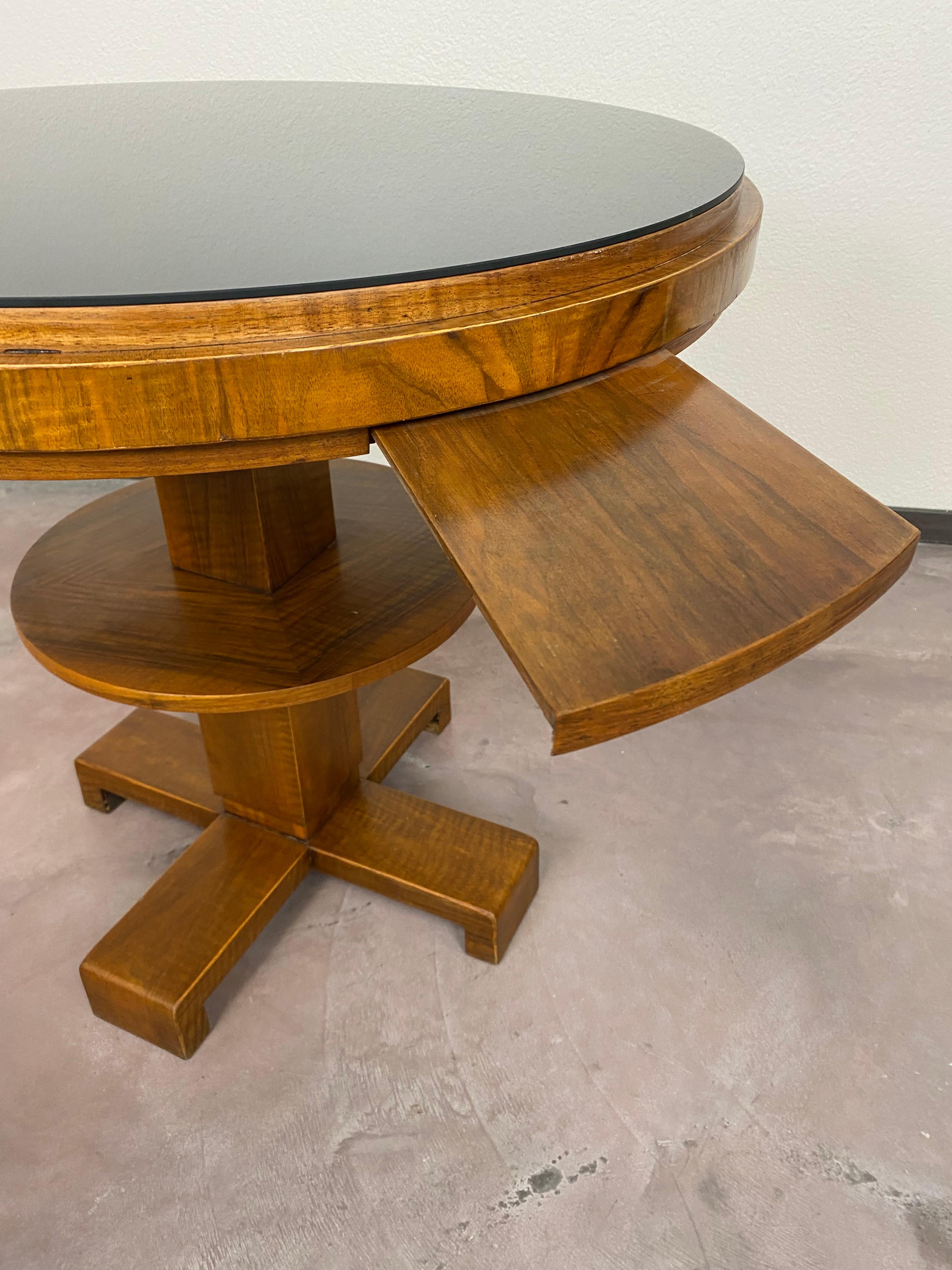 Table à cartes Art Déco avec plateau en verre noir en vente 2