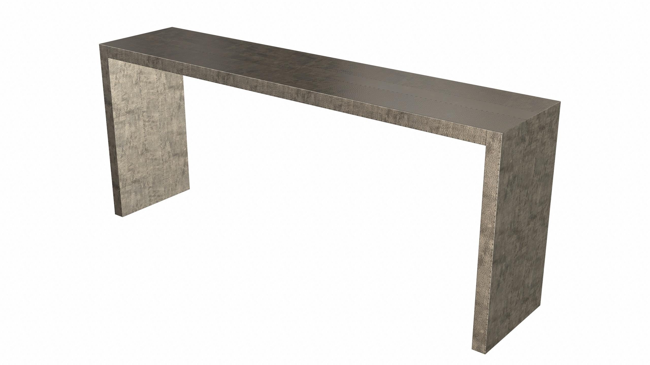 Contemporary Art Deco Card Tables and Tea Console Tables in Antique Bronze Mid. Hammered  For Sale