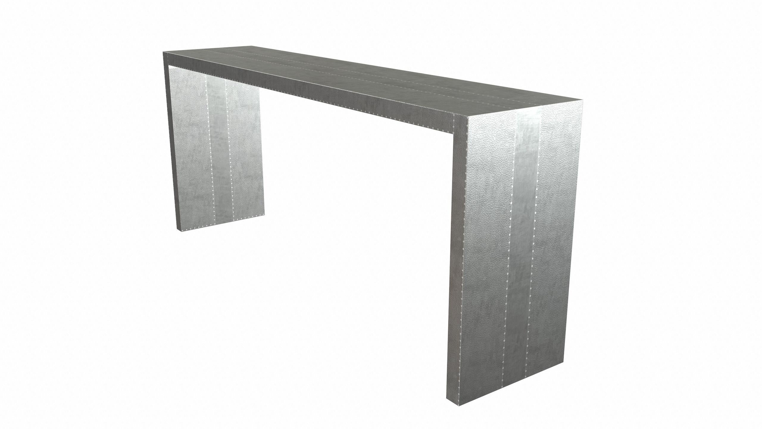 Contemporary Art deco Card Tables and Tea Console Tables in White Bronze Fine Hammered  For Sale
