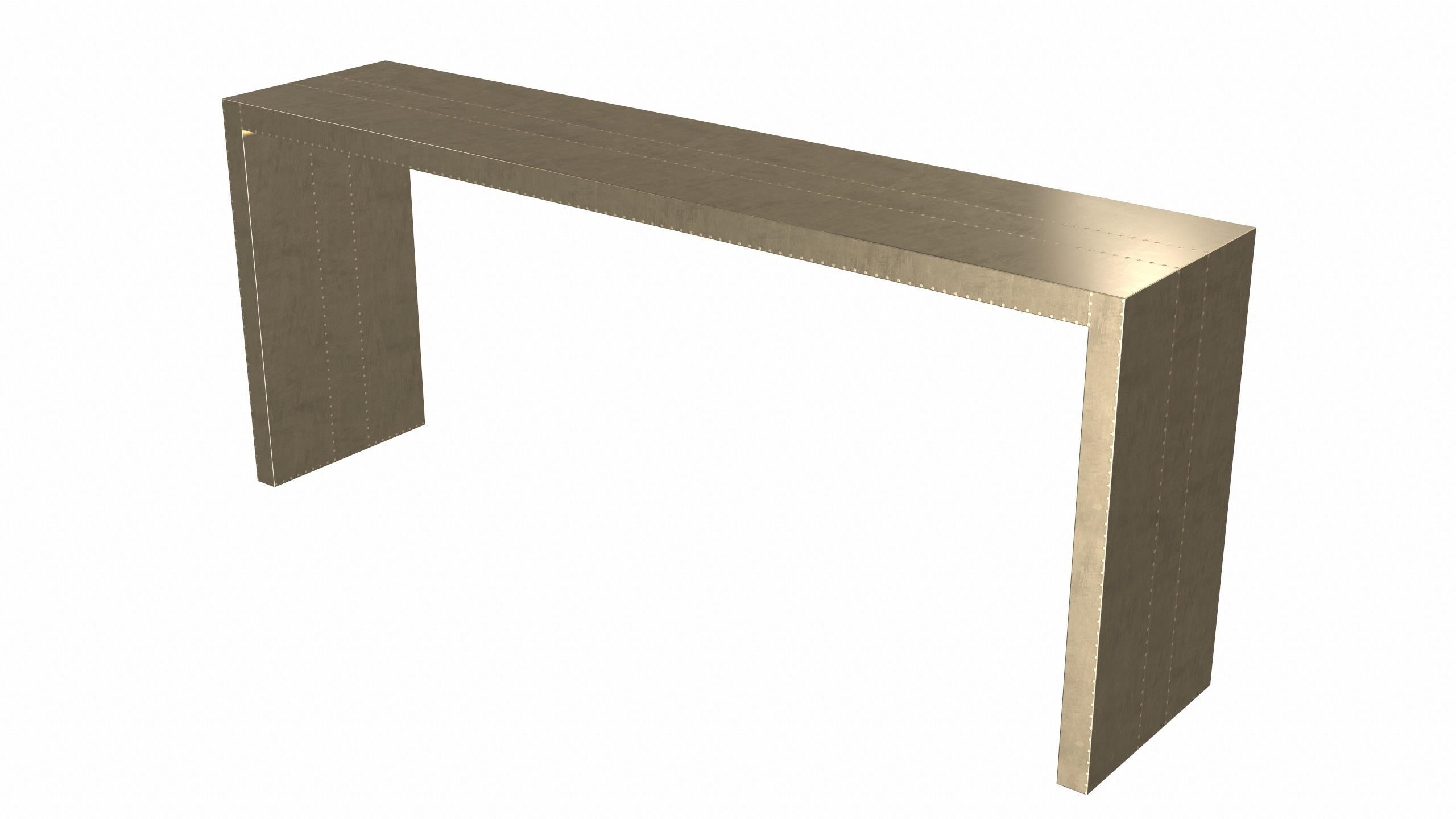 Contemporary Art Deco Card Tables and Tea Tables Rectangular Console in Smooth Brass  For Sale