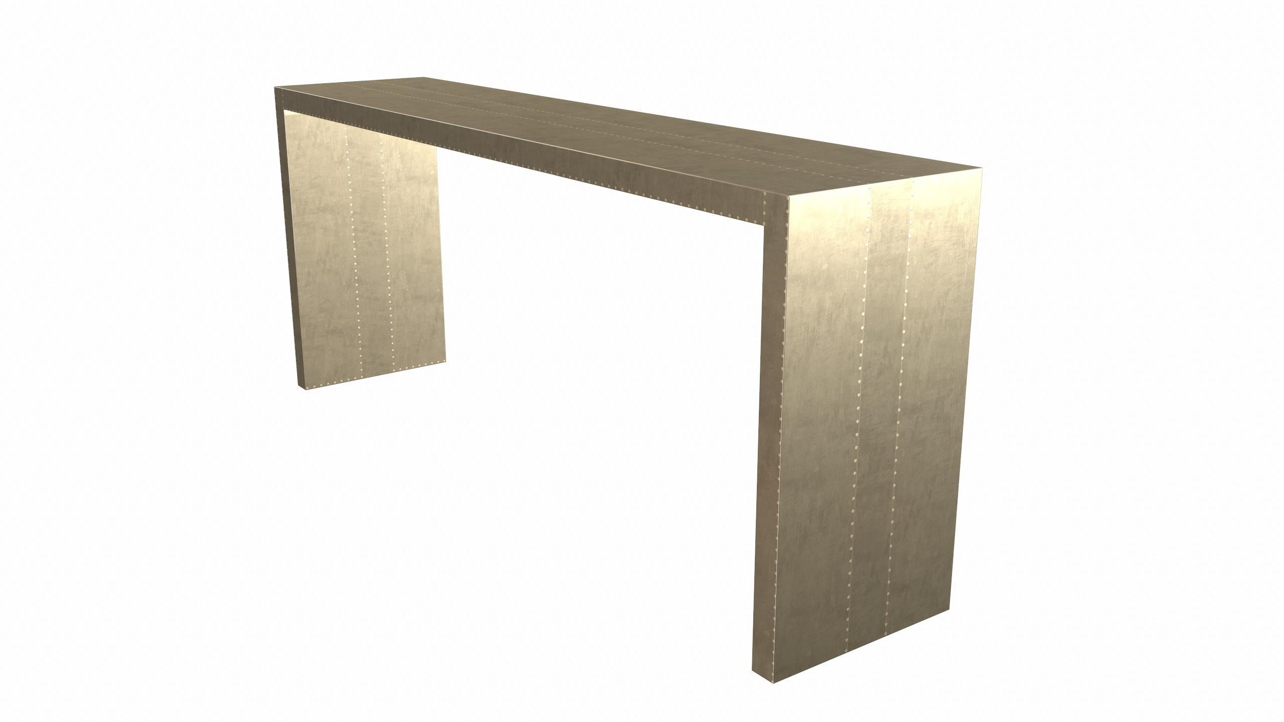 Metal Art Deco Card Tables and Tea Tables Rectangular Console in Smooth Brass  For Sale