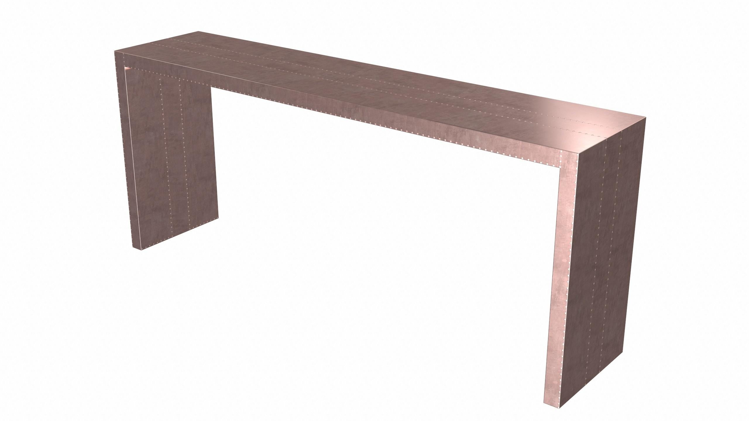 Contemporary Art Deco Card Tables and Tea Tables Rectangular Console in Smooth Copper  For Sale