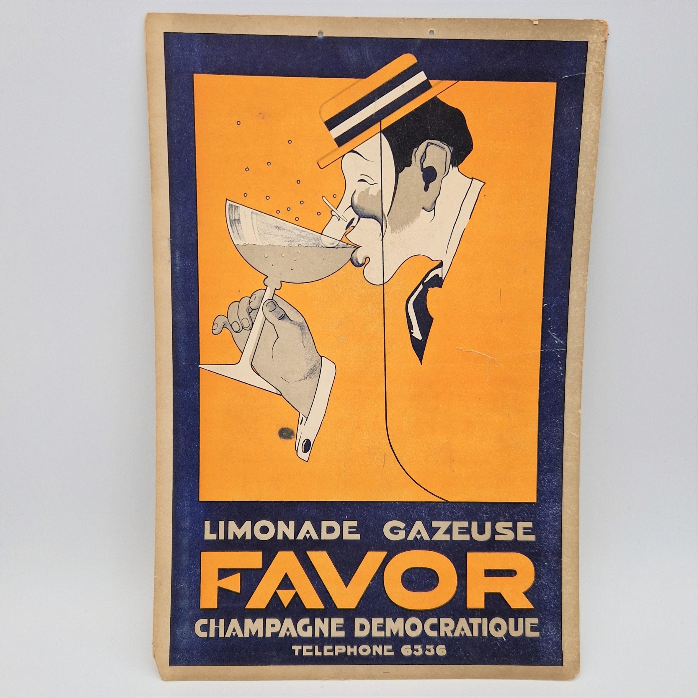 Art-Déco-Karton-Werbungsplakat „Favor“. Frankreich 1920 - 1930 (Art déco) im Angebot