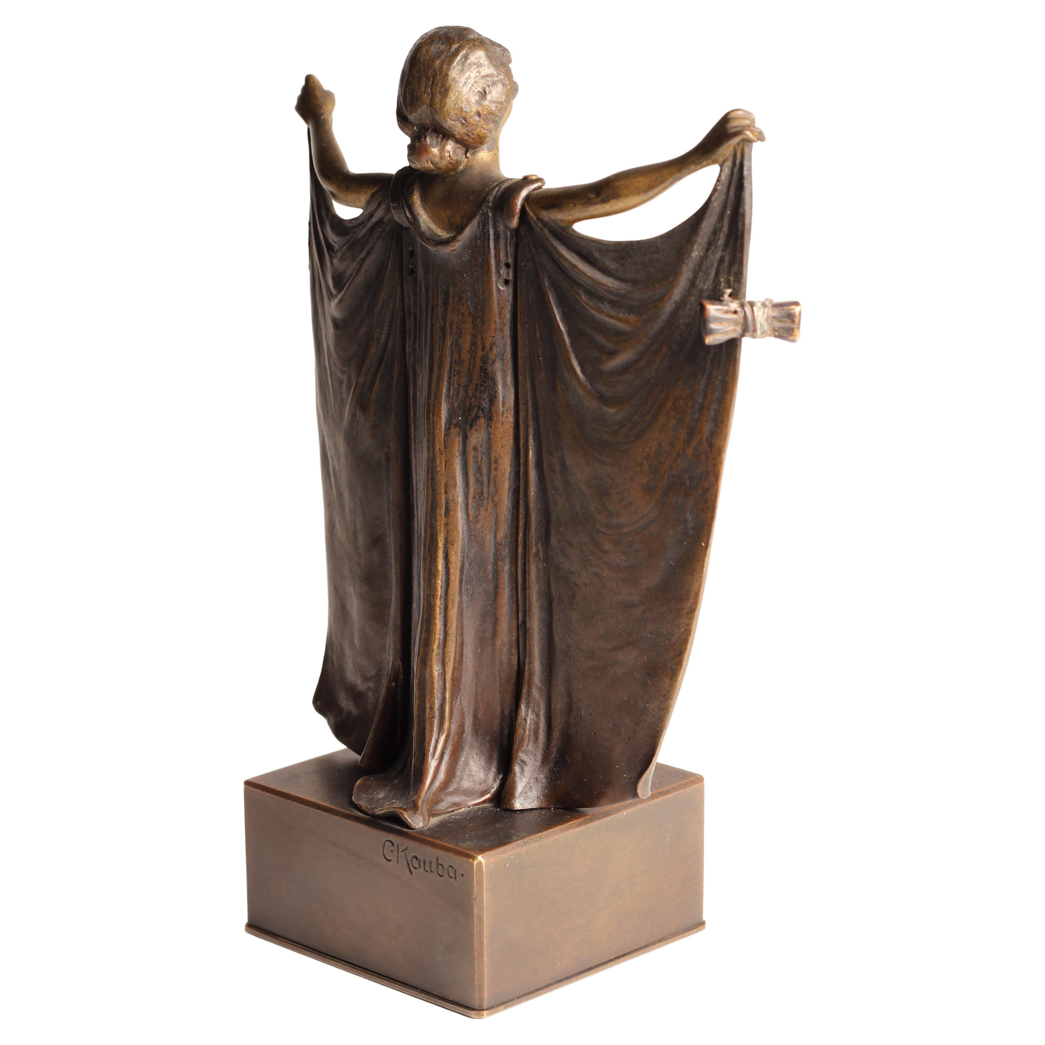 Art Deco Carl Kauba Automaton Bronze Nude with Mechanical Cape 1920’s Austria For Sale 4