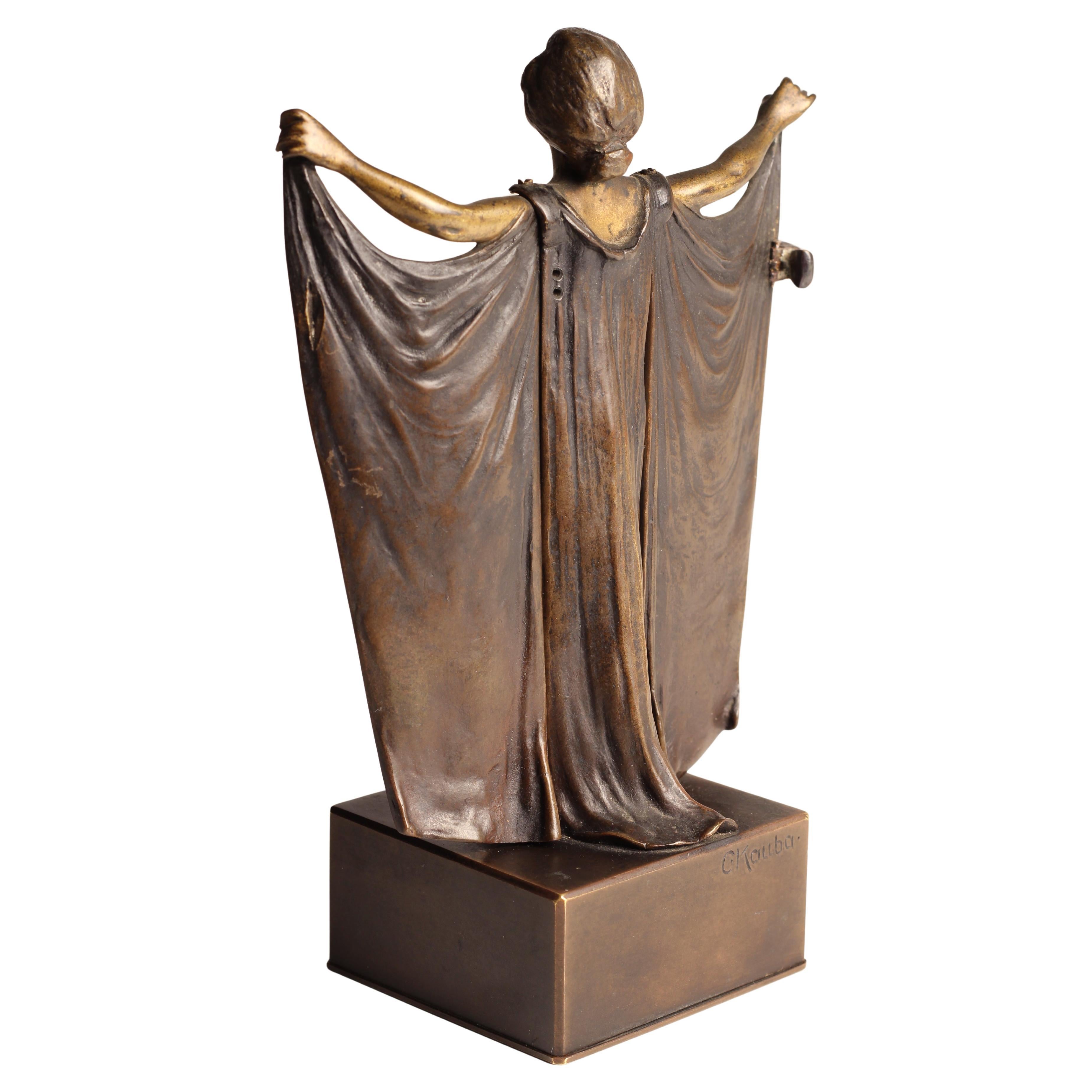 Art Deco Carl Kauba Automaton Bronze Nude with Mechanical Cape 1920’s Austria For Sale 5