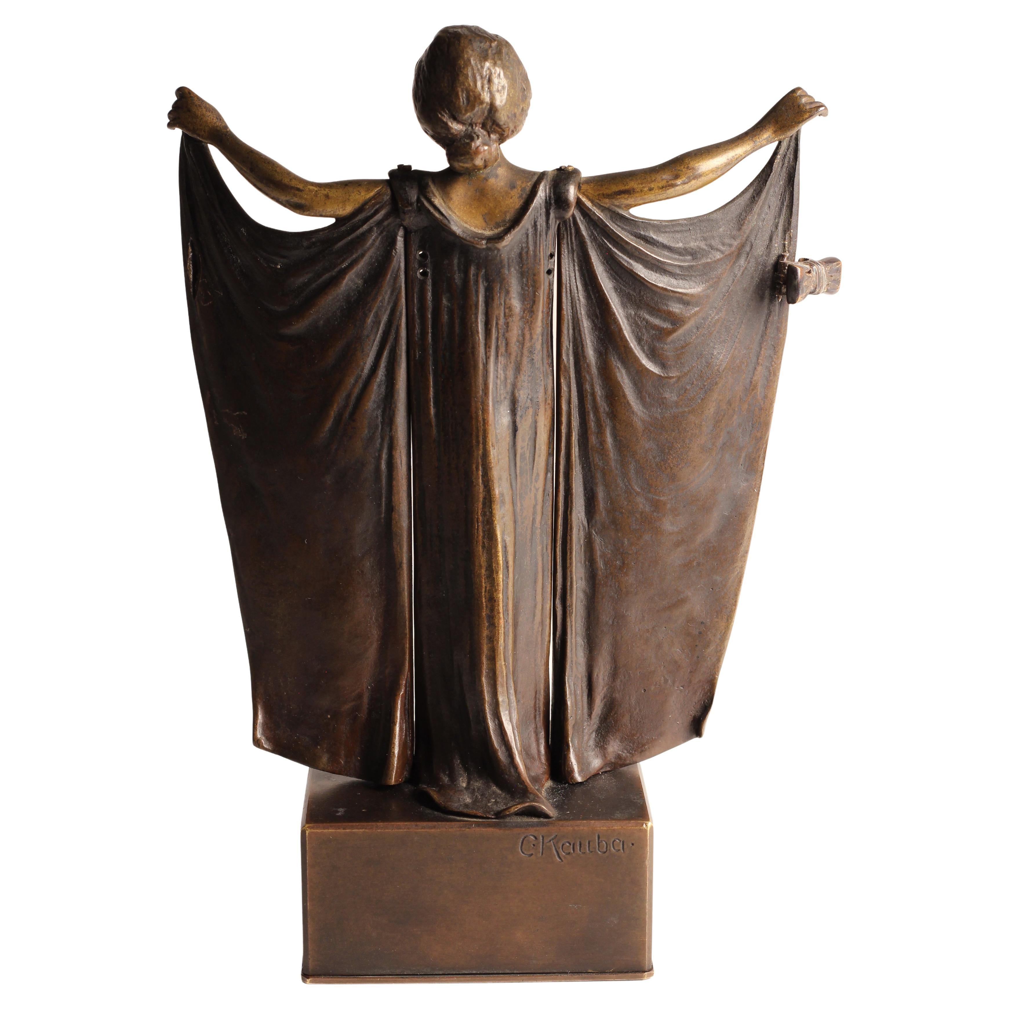 Art Deco Carl Kauba Automaton Bronze Nude with Mechanical Cape 1920’s Austria For Sale 6