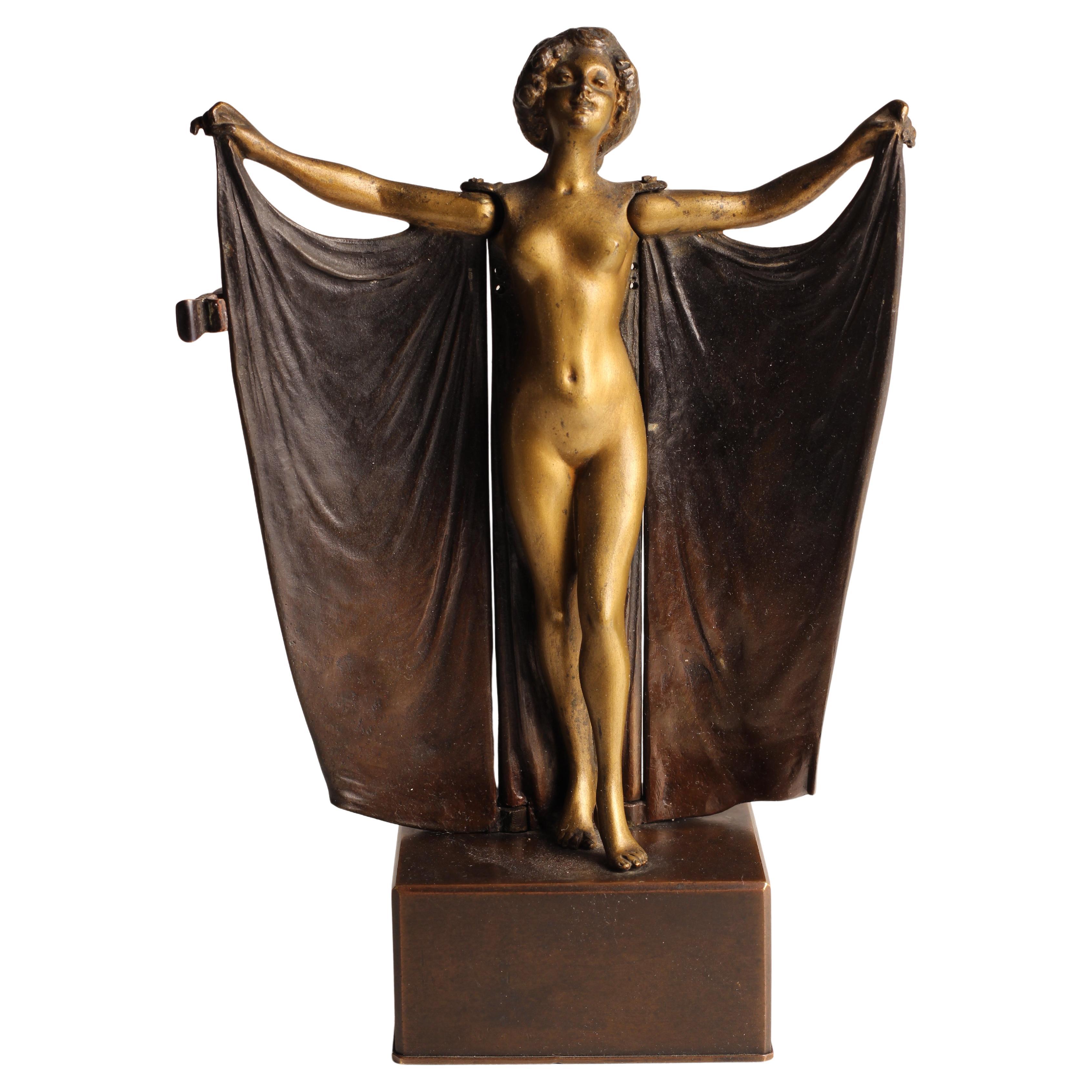 Art Deco Carl Kauba Automaton Bronze Nude with Mechanical Cape 1920’s Austria For Sale 9