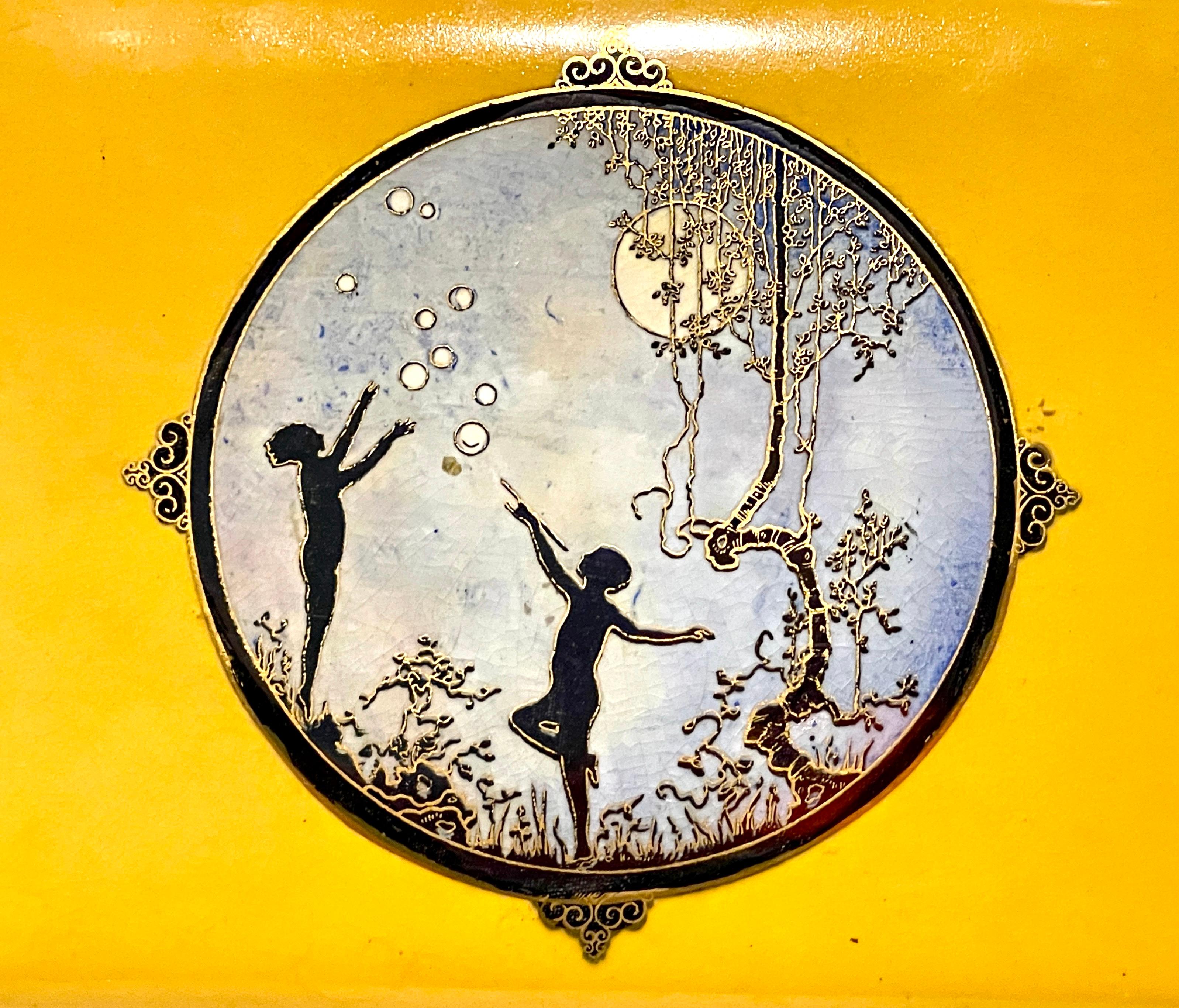 Art Deco Carltonware Luster Moonlight Frolicking Pixie Table Box, for Dunhill For Sale 5