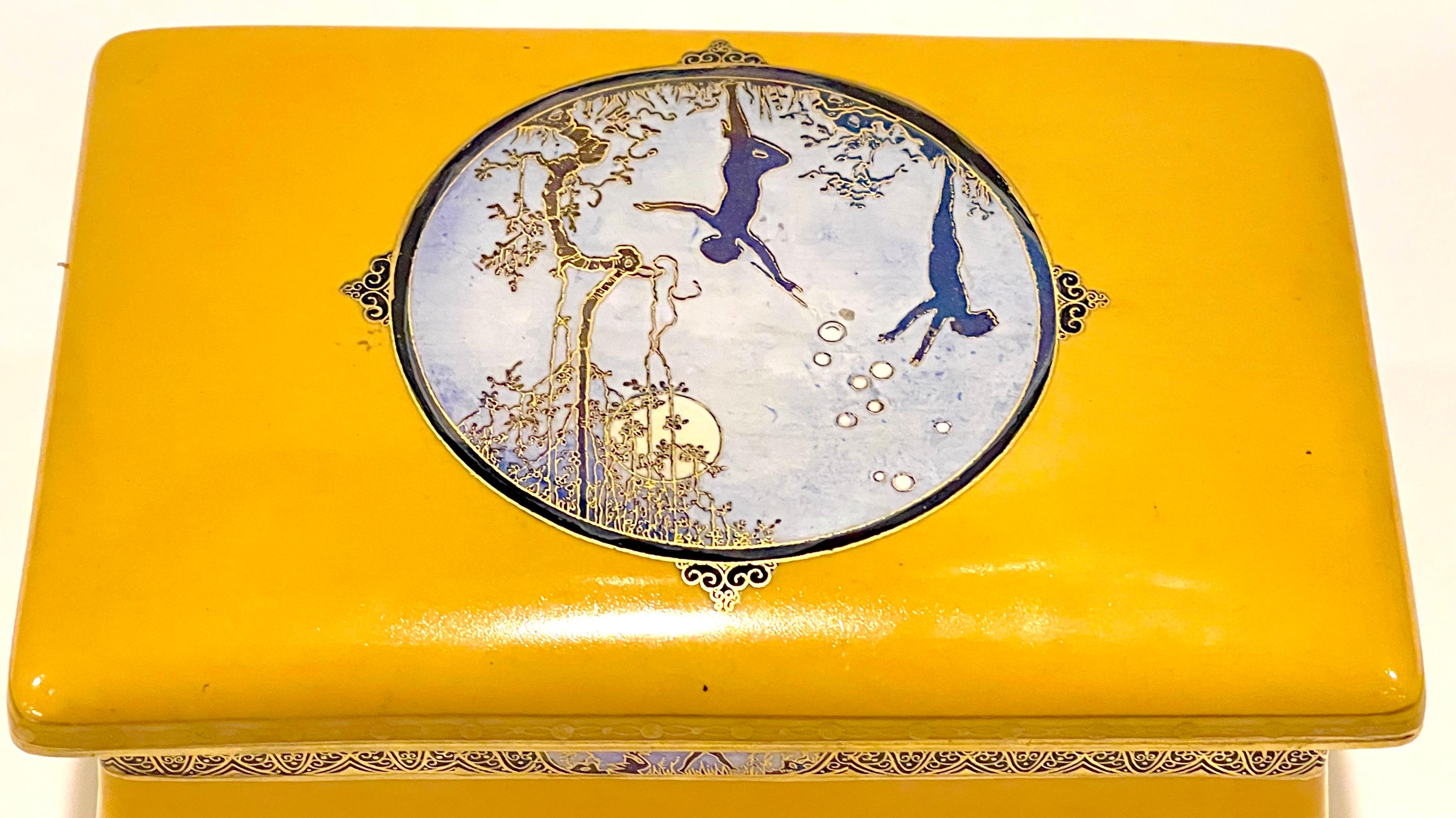 Enameled Art Deco Carltonware Luster Moonlight Frolicking Pixie Table Box, for Dunhill For Sale