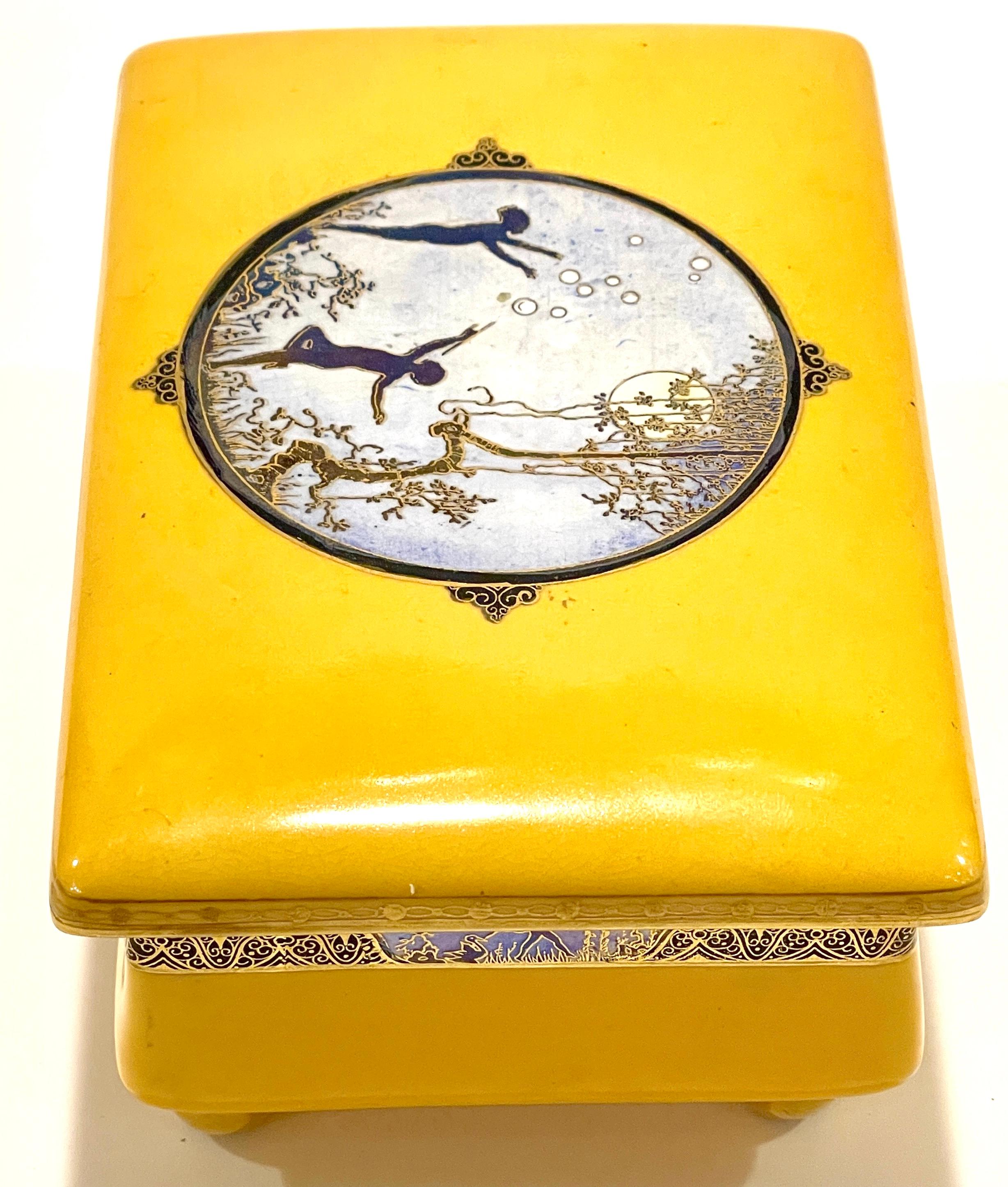 Art Deco Carltonware Luster Moonlight Frolicking Pixie Table Box, for Dunhill In Good Condition For Sale In West Palm Beach, FL