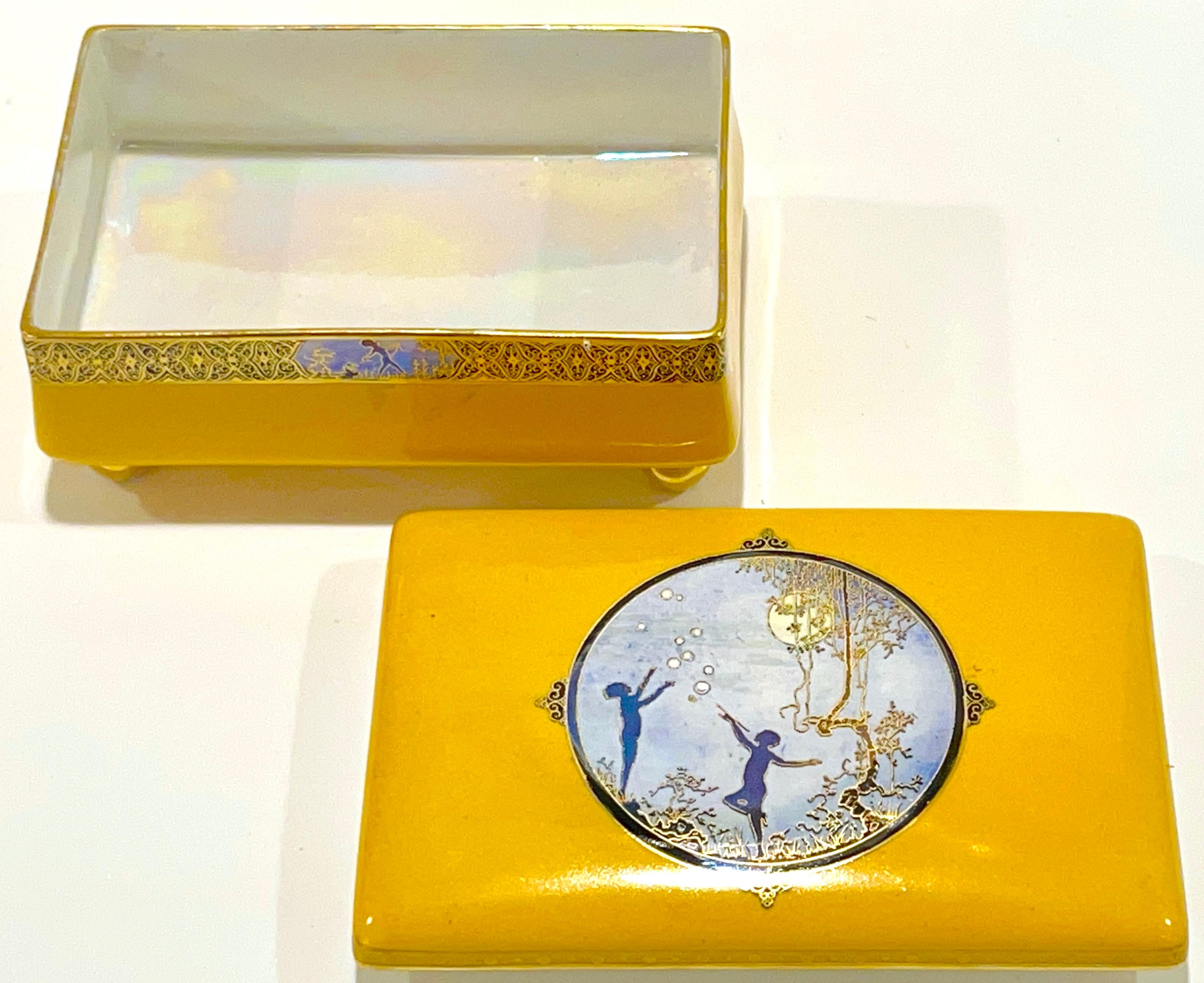 20th Century Art Deco Carltonware Luster Moonlight Frolicking Pixie Table Box, for Dunhill For Sale