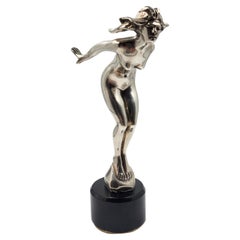 Vintage Art Deco Carmascot figure in silver-plated metal "Swift Nymph"