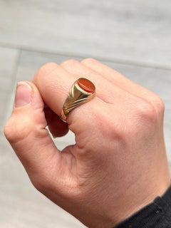 Art Deco Carnelian and 9 Carat Gold Signet Ring