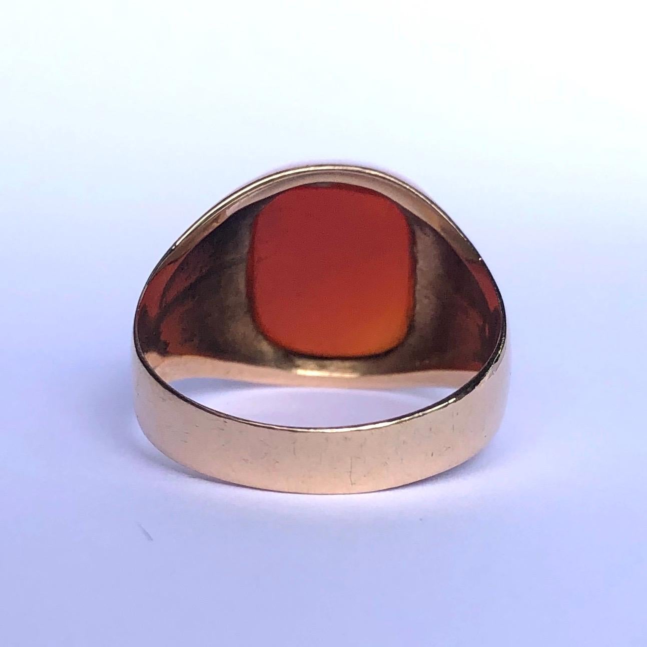 Oval Cut Art Deco Carnelian and 9 Carat Gold Signet Ring
