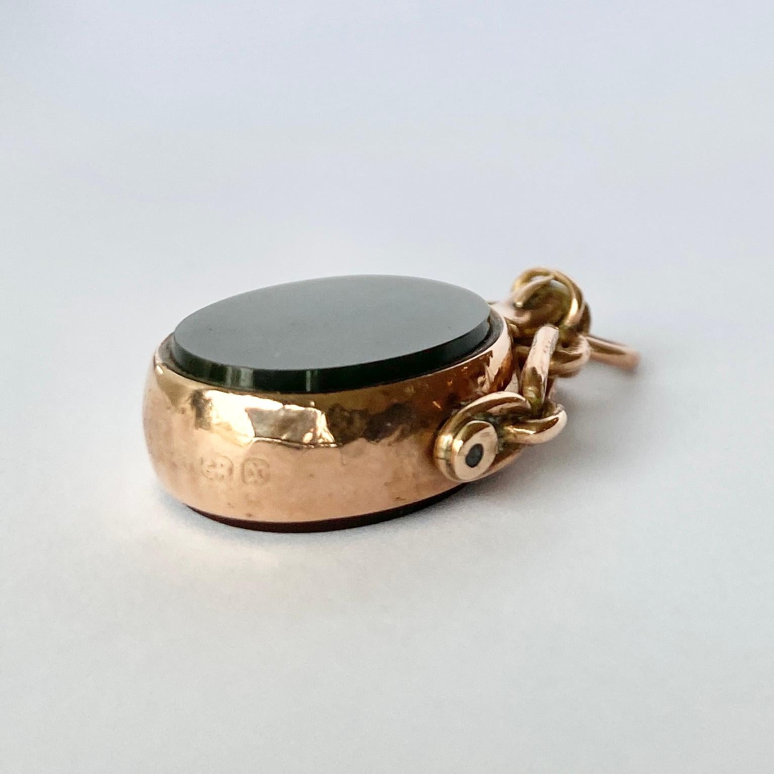 Victorian Art Deco Carnelian and Bloodstone 9 Carat Swivel Fob