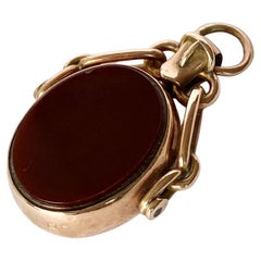 Art Deco Carnelian and Bloodstone 9 Carat Swivel Fob