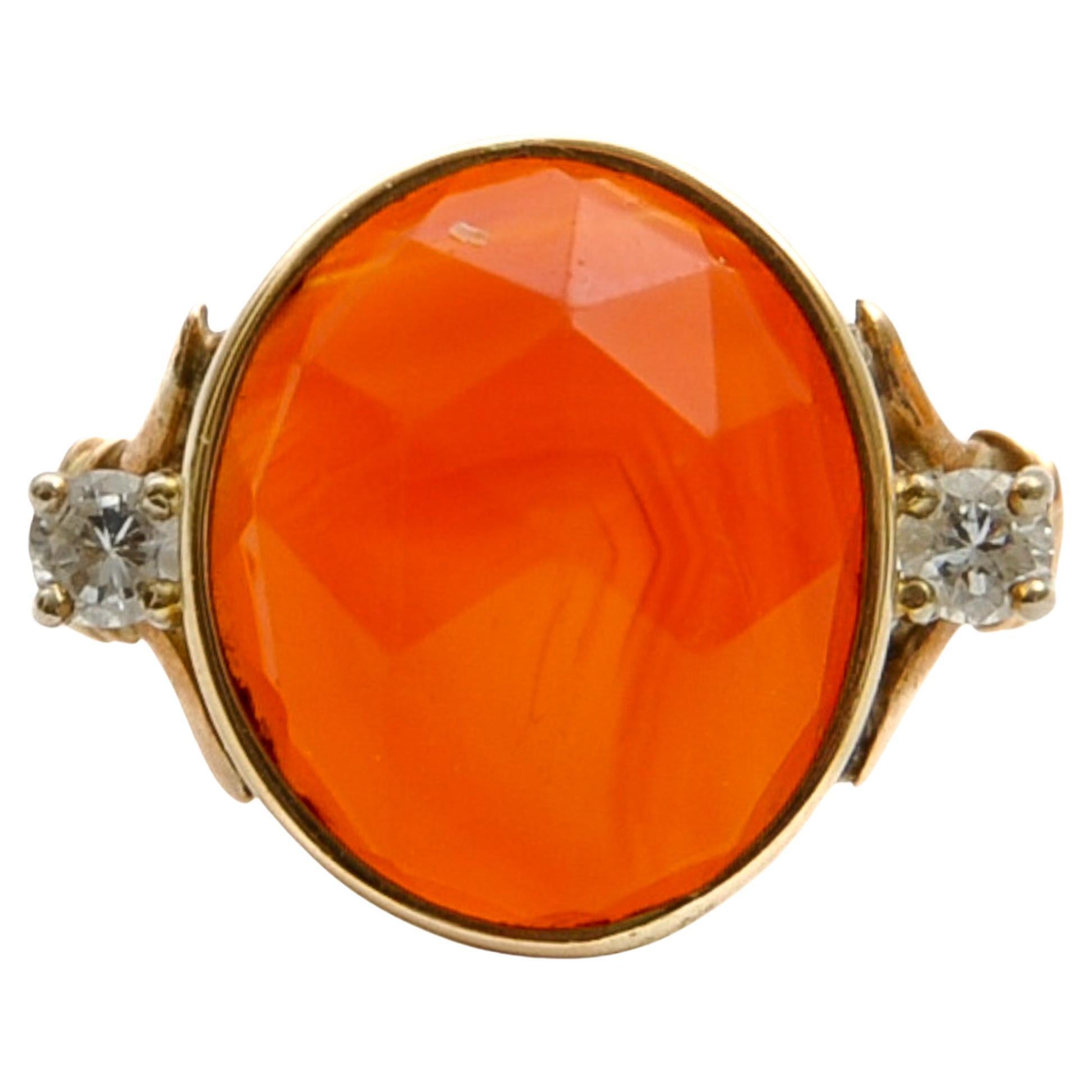 Art Deco Carnelian and Diamond Ring For Sale