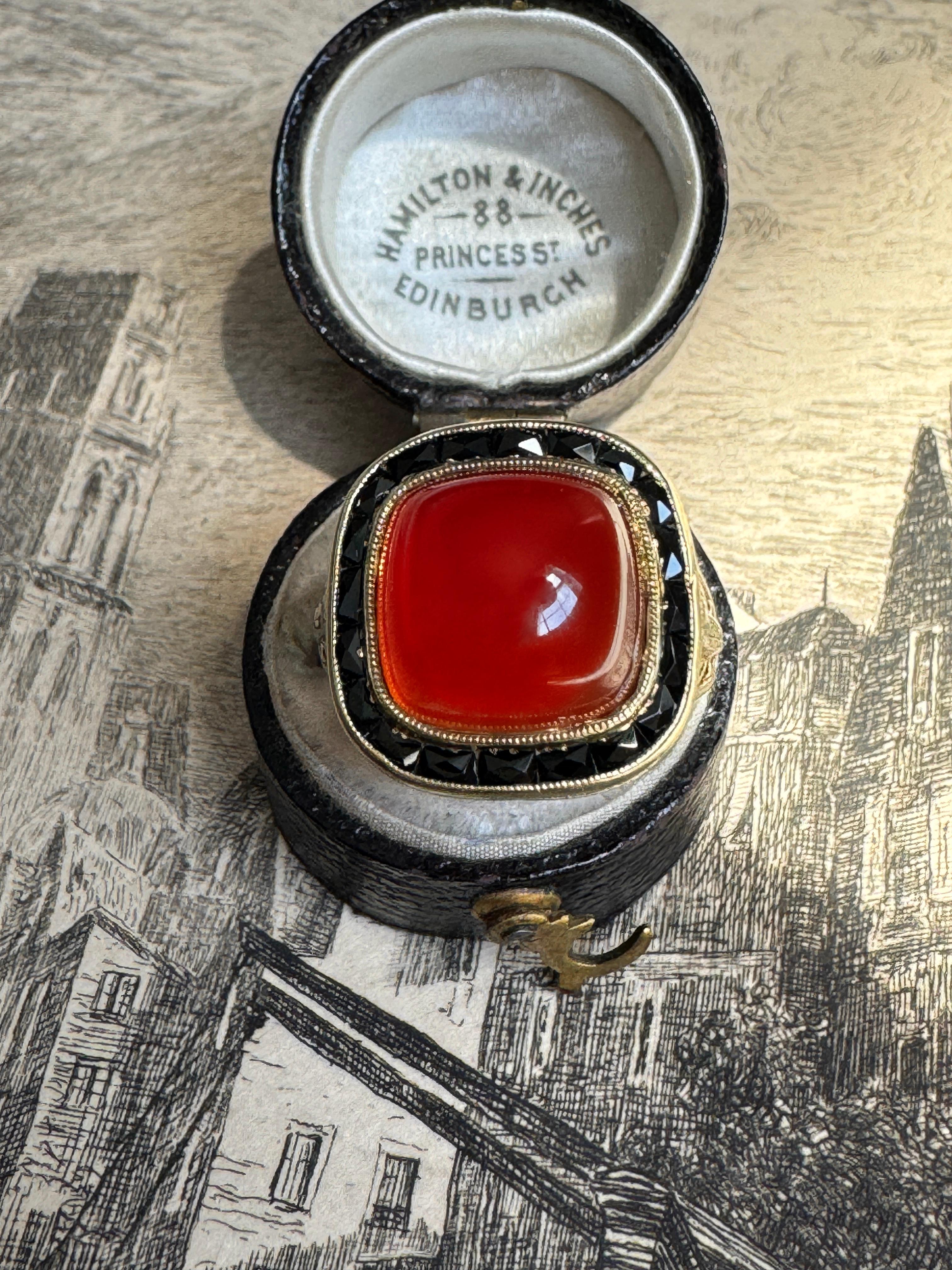 Women's Art Deco Carnelian and Onyx Ring by Bailey, Banks, & Biddle For Sale