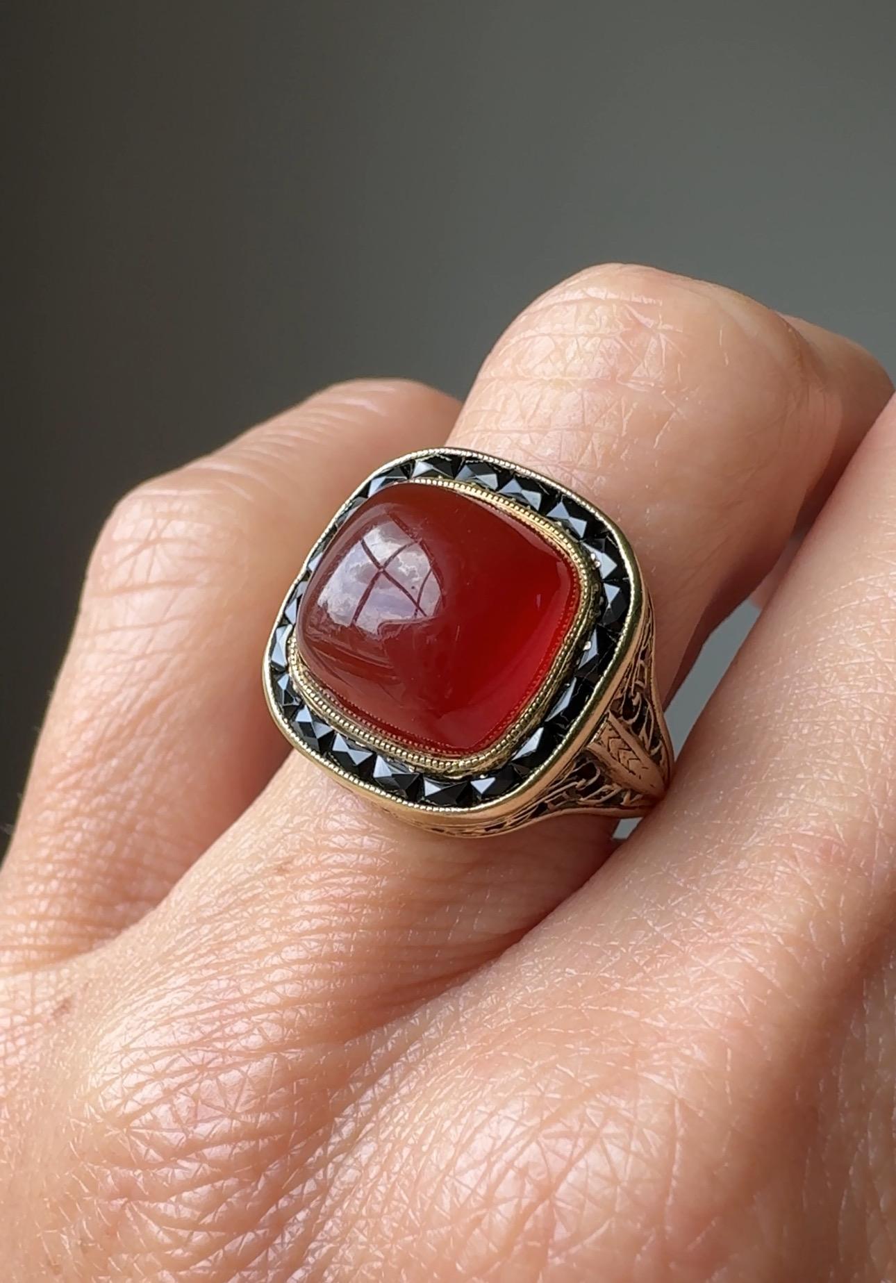 Art Deco Carnelian and Onyx Ring by Bailey, Banks, & Biddle For Sale 1