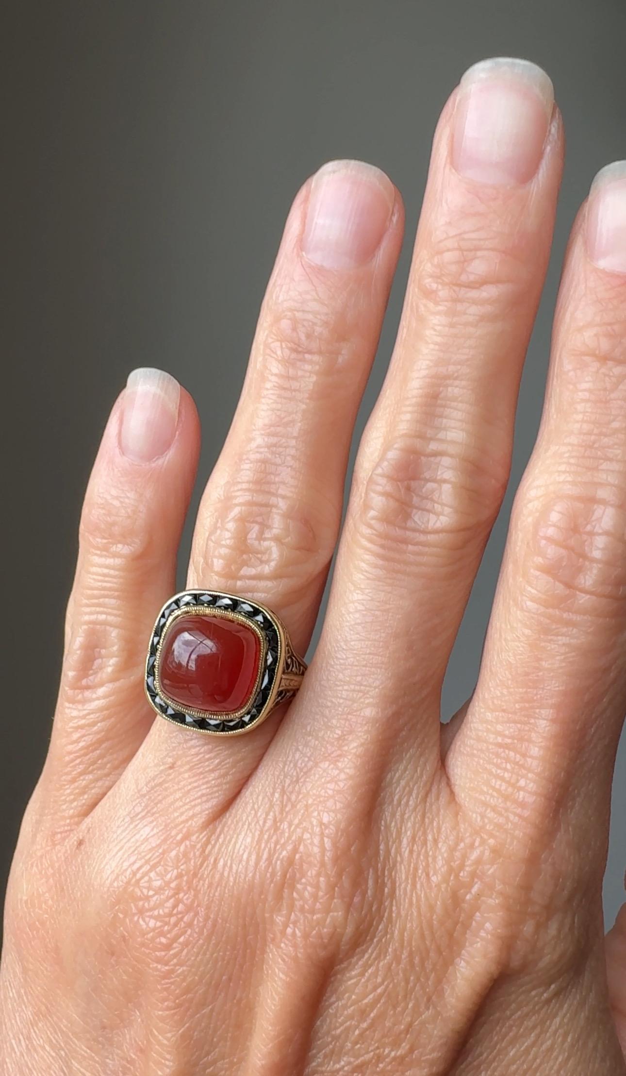 Art Deco Carnelian and Onyx Ring by Bailey, Banks, & Biddle For Sale 2