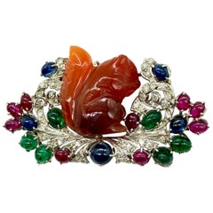 Art Deco Carnelian, Diamond, Gemstone Squirrel Brooch