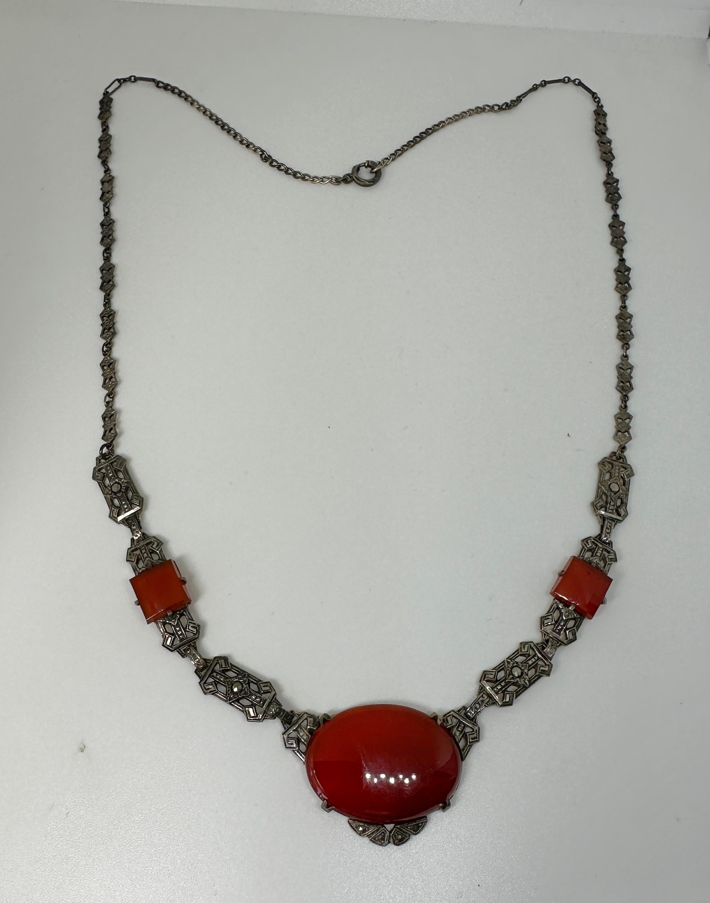 vintage sterling silver marcasite necklace