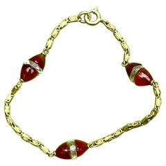 Bracelet Art Déco Cornaline Cristal de roche Or 18 carats Antique