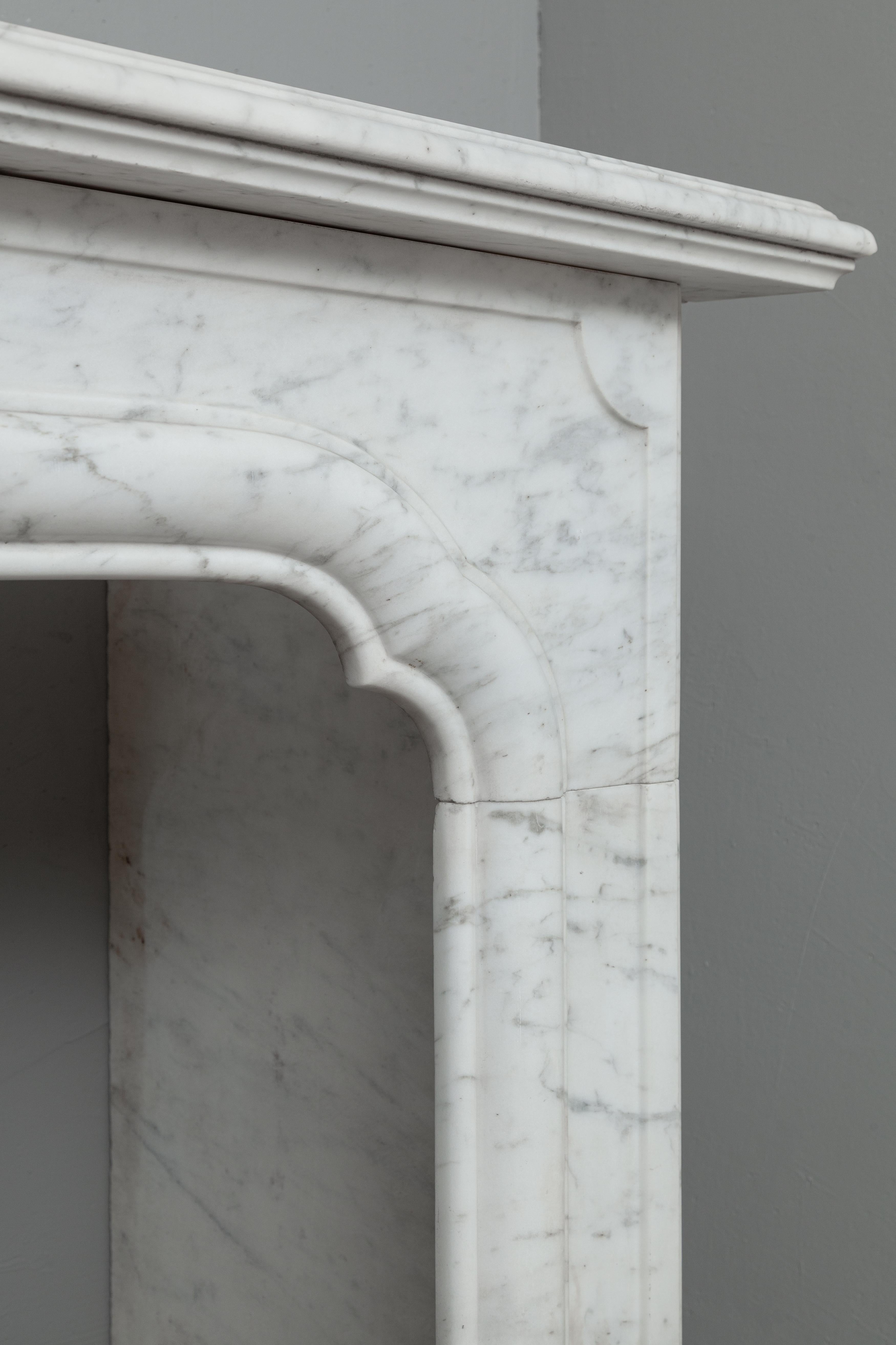 Art Deco Carrara Marble French White Circulation Fireplace For Sale 1