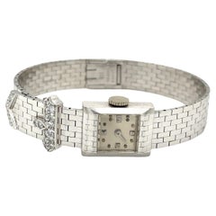 Art Deco Cartier 14 Karat White Gold Diamond Bracelet Concord Watch with Box
