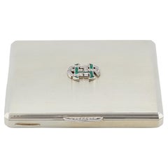 Cartier Poudrier Art Déco en or blanc 14 carats avec monogramme