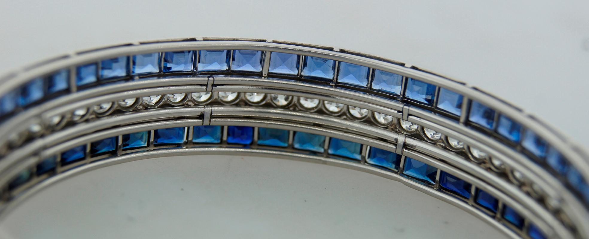 Art Deco Cartier Bangle Bracelet Platinum Diamond Sapphire, French 2