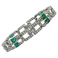 Antique Art Deco Cartier Diamond and Emerald Bracelet, Circa 1920