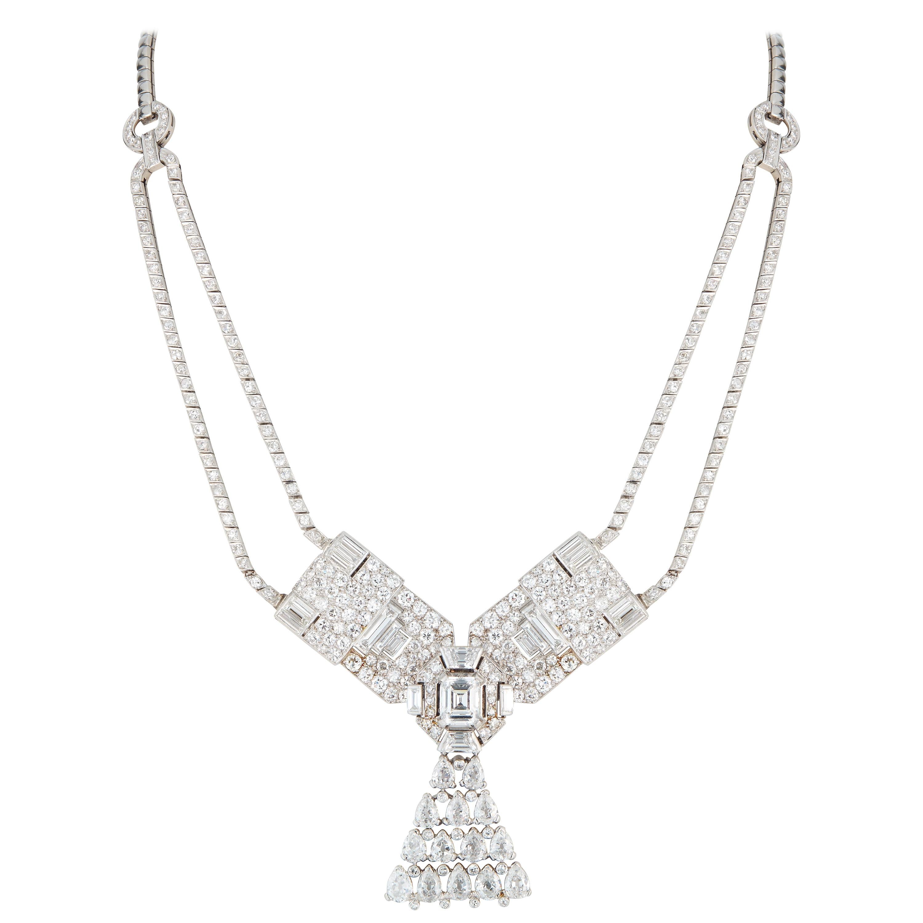 Art Deco Cartier Diamond Brooch, Convertible into a Necklace