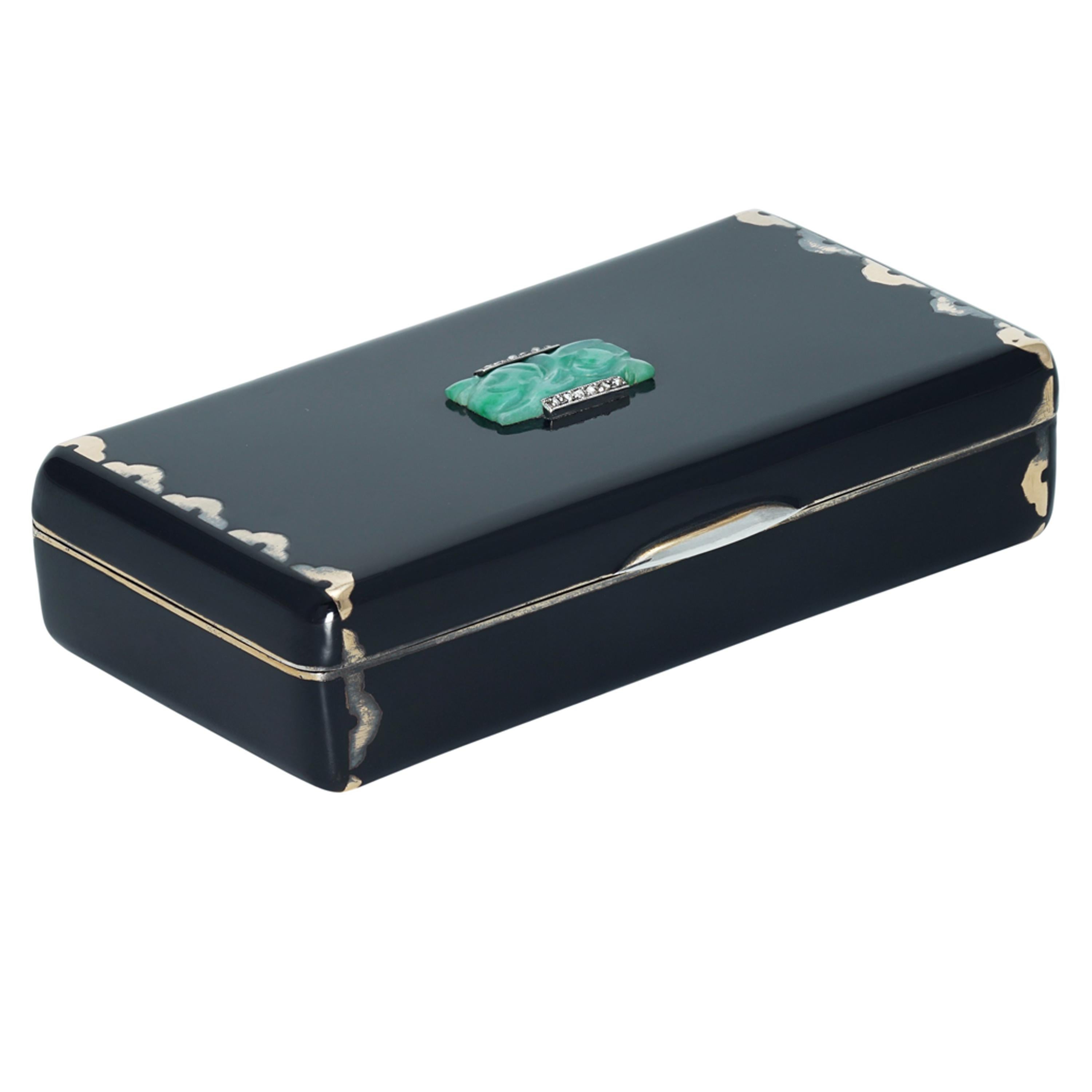 Art Deco Cartier Diamond Jade  Enamel Box