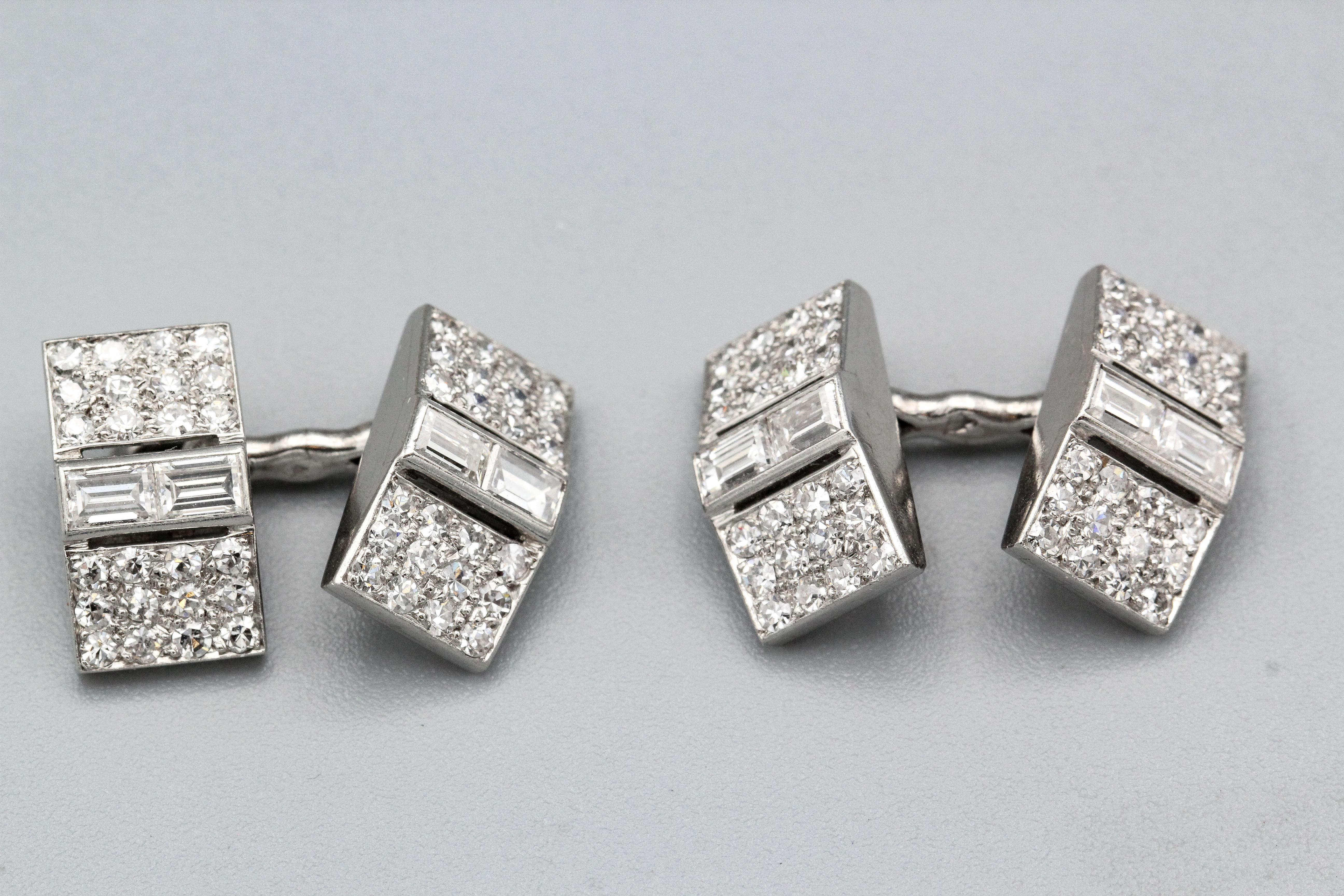 Men's Art Deco Cartier Diamond Platinum Cufflinks Studs Dress Tuxedo Set